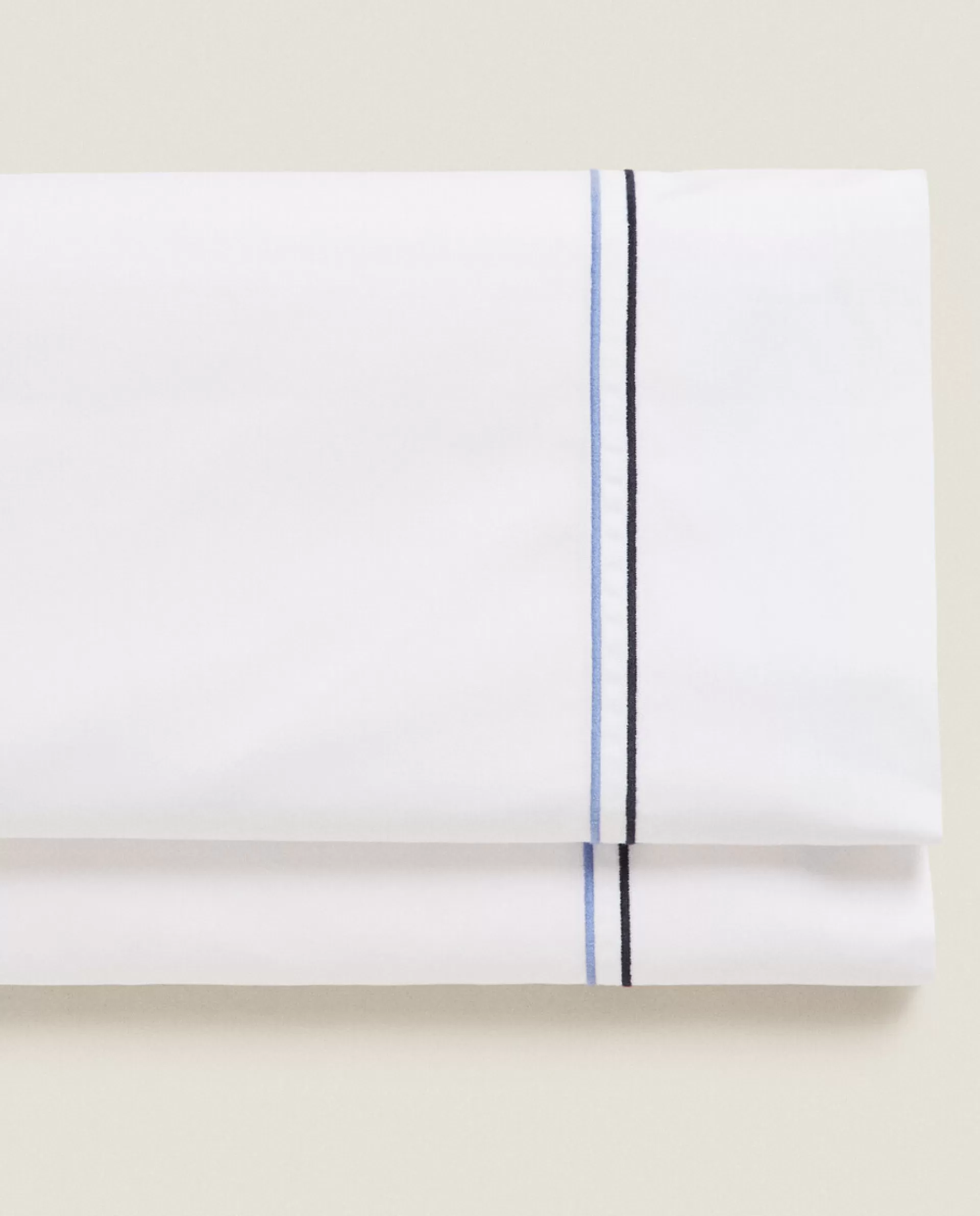 ZARA Home Flat Sheet With Two Embroidered Lines Blue Shop