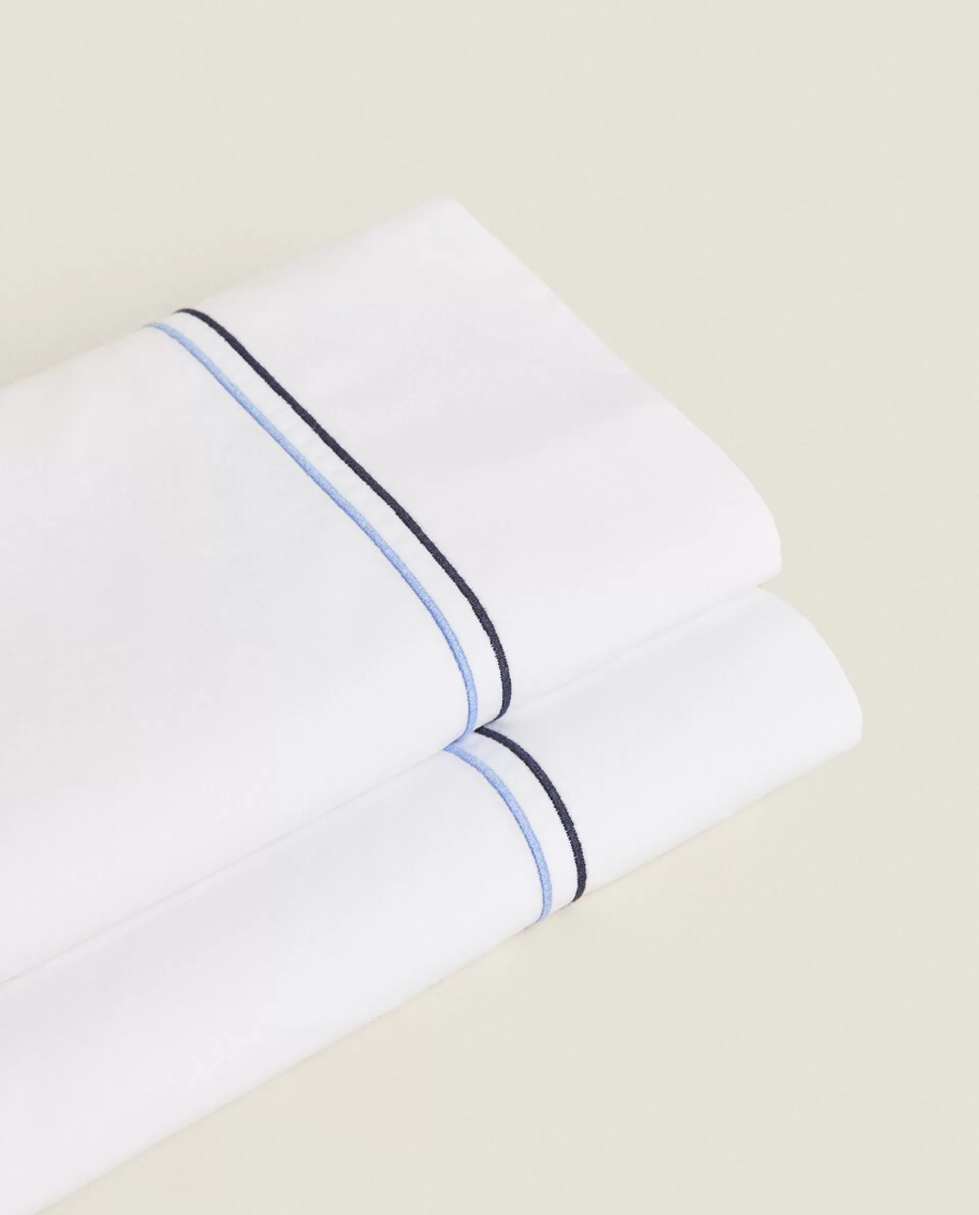ZARA Home Flat Sheet With Two Embroidered Lines Blue Shop