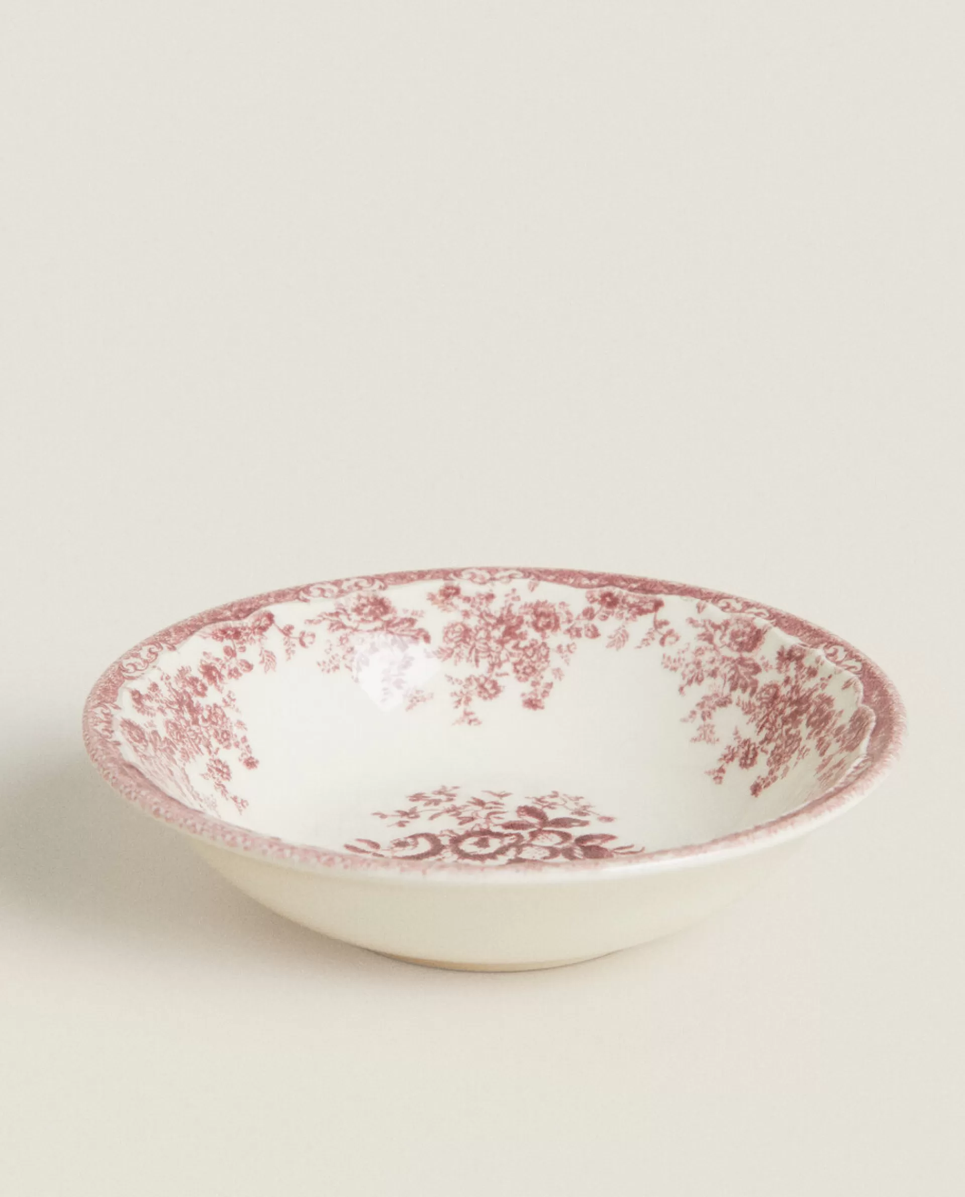 ZARA Home Floral Earthenware Bowl Burgundy Fashion
