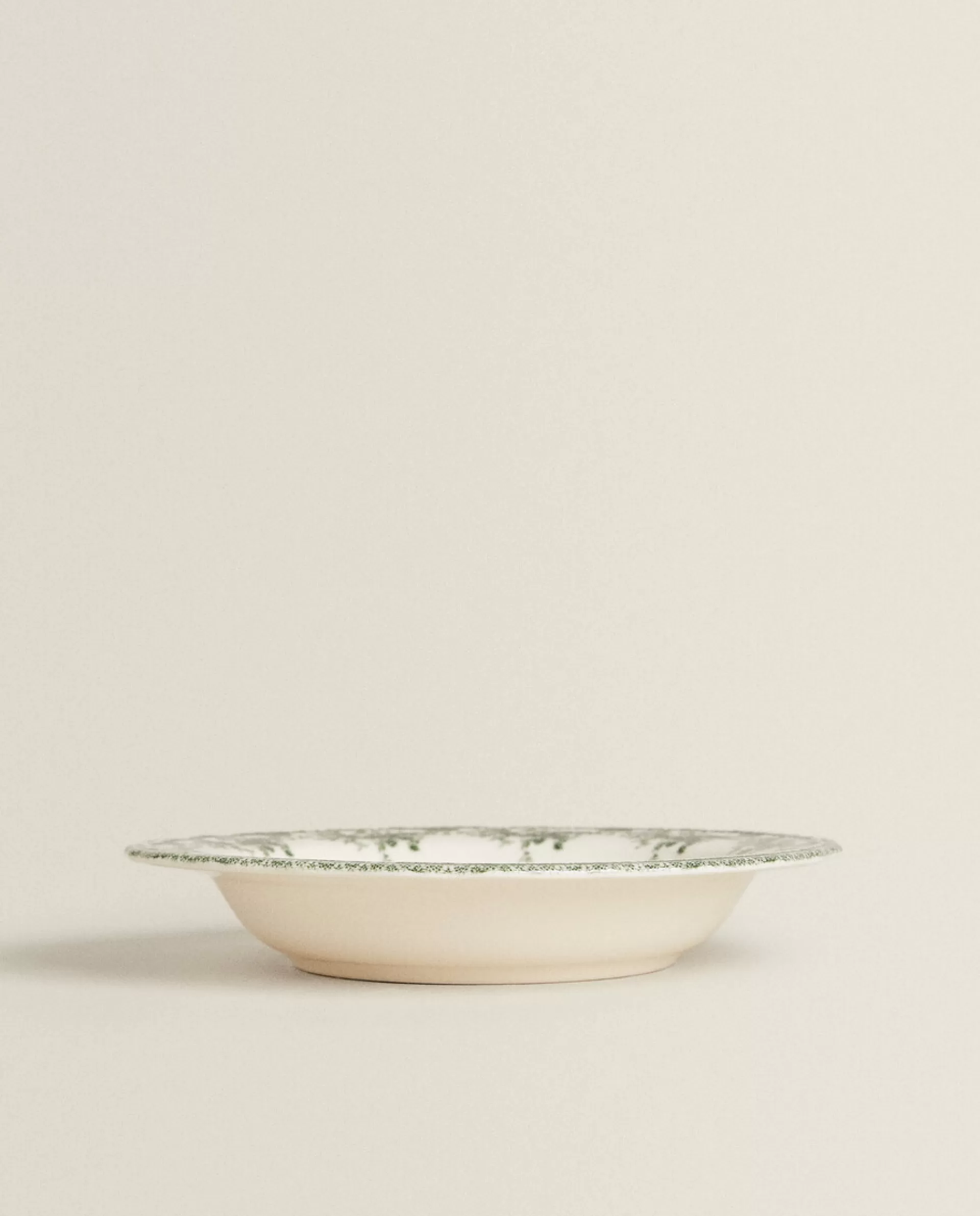ZARA Home Floral Earthenware Soup Plate Olive Discount