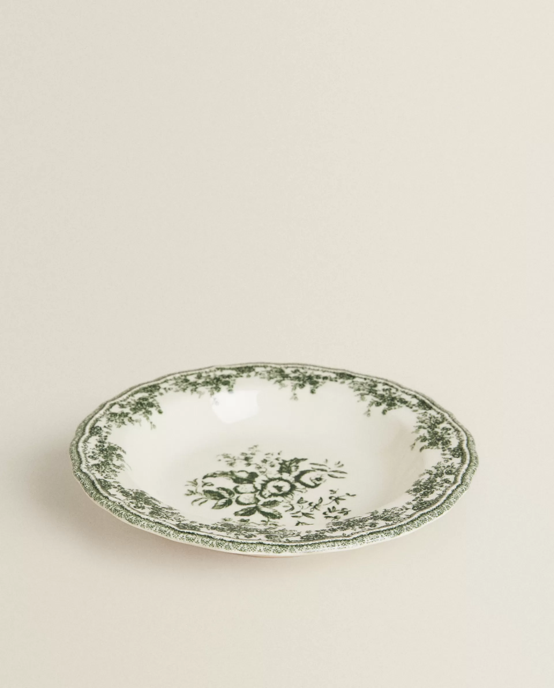 ZARA Home Floral Earthenware Soup Plate Olive Discount