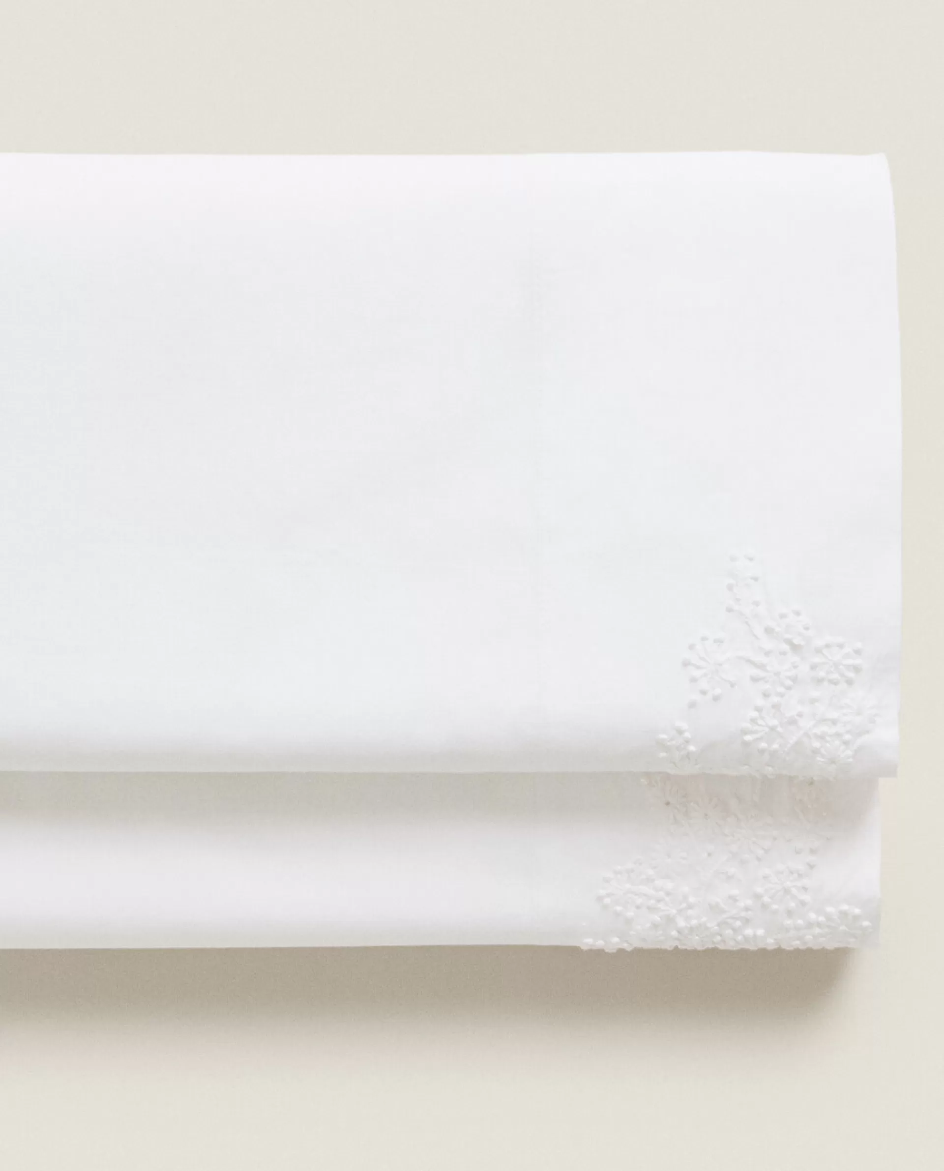 ZARA Home Floral Embroidery Flat Sheet White Hot