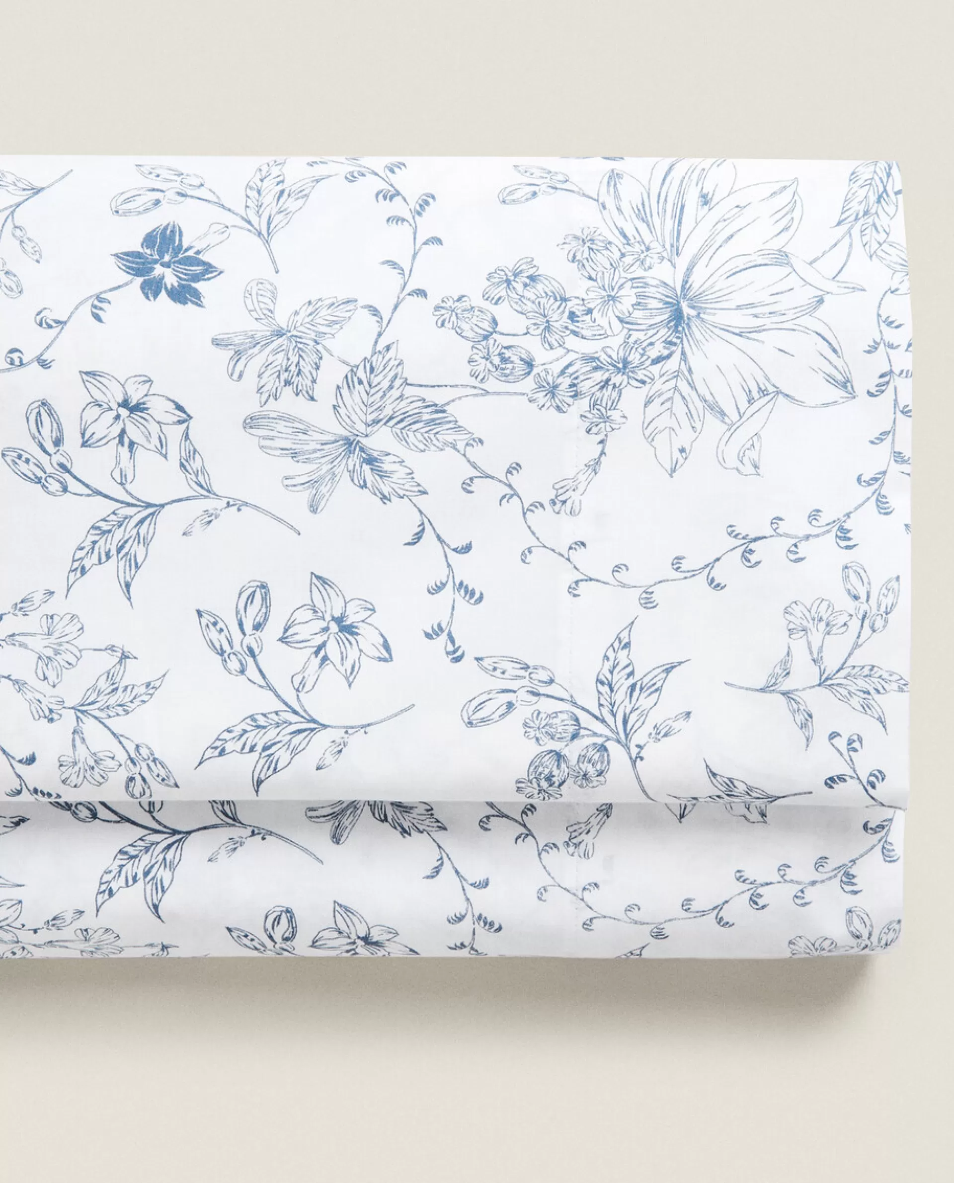 ZARA Home Floral Print Flat Sheet Blue Flash Sale