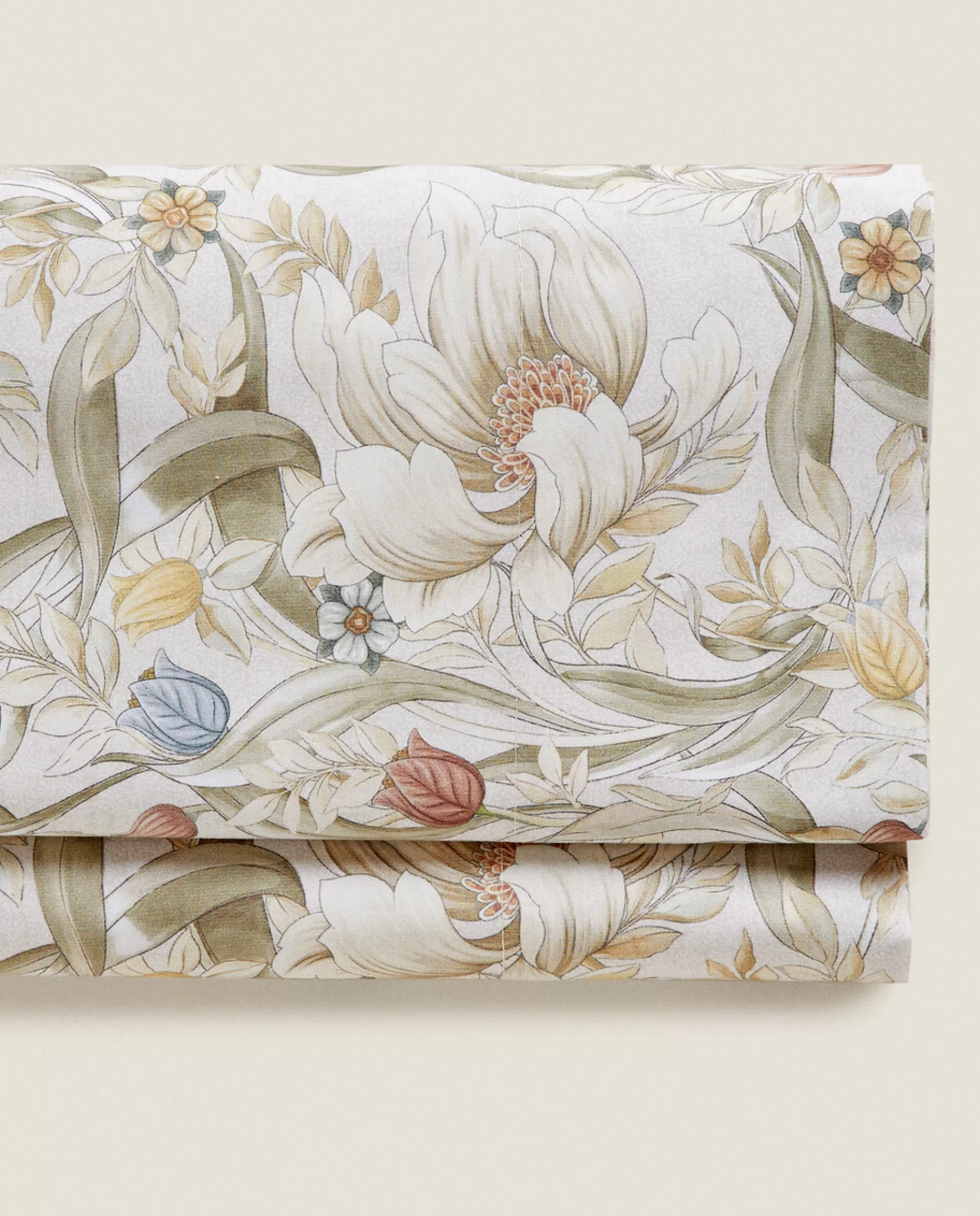 ZARA Home Floral Print Flat Sheet Oyster White Hot