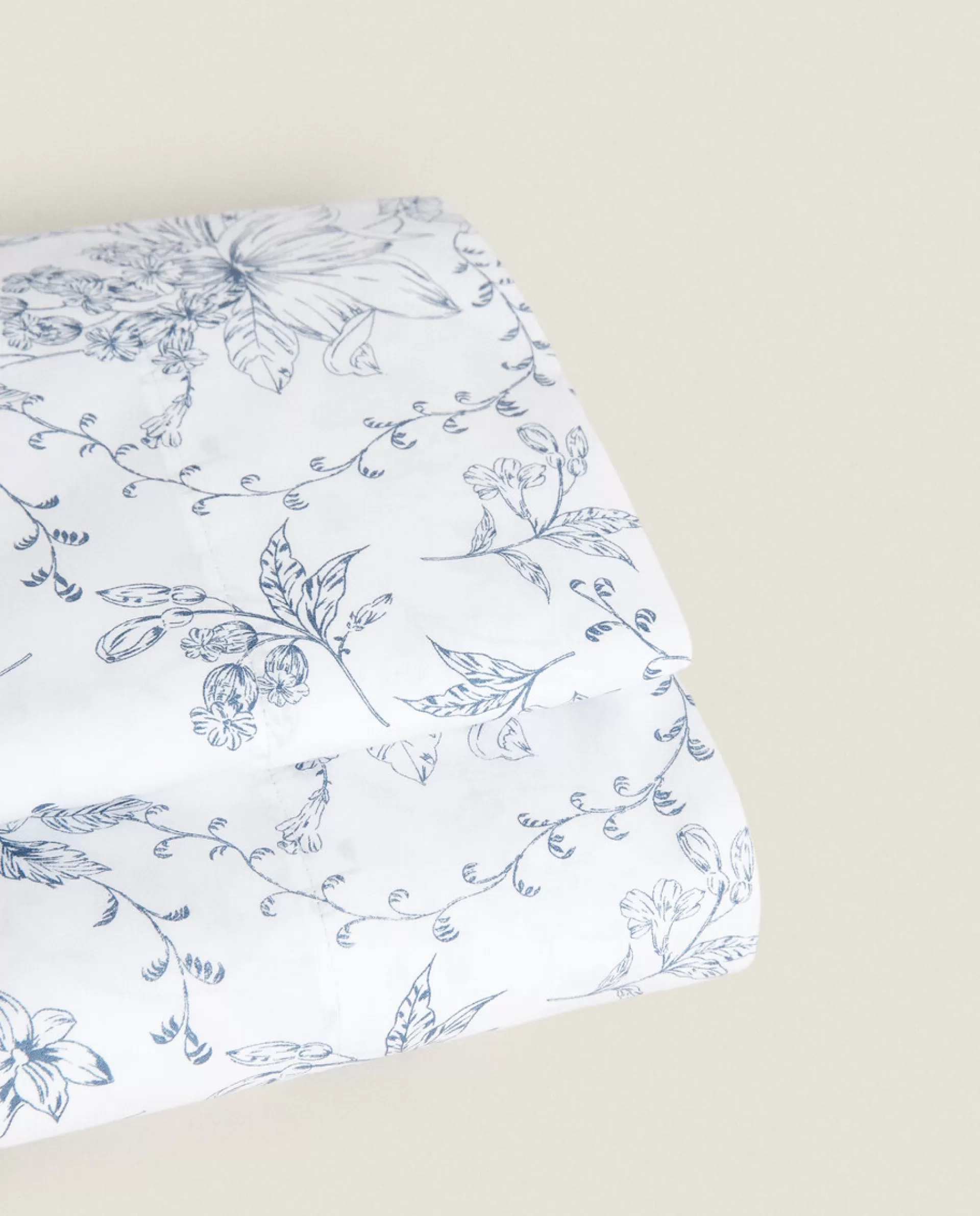 ZARA Home Floral Print Flat Sheet Blue Flash Sale