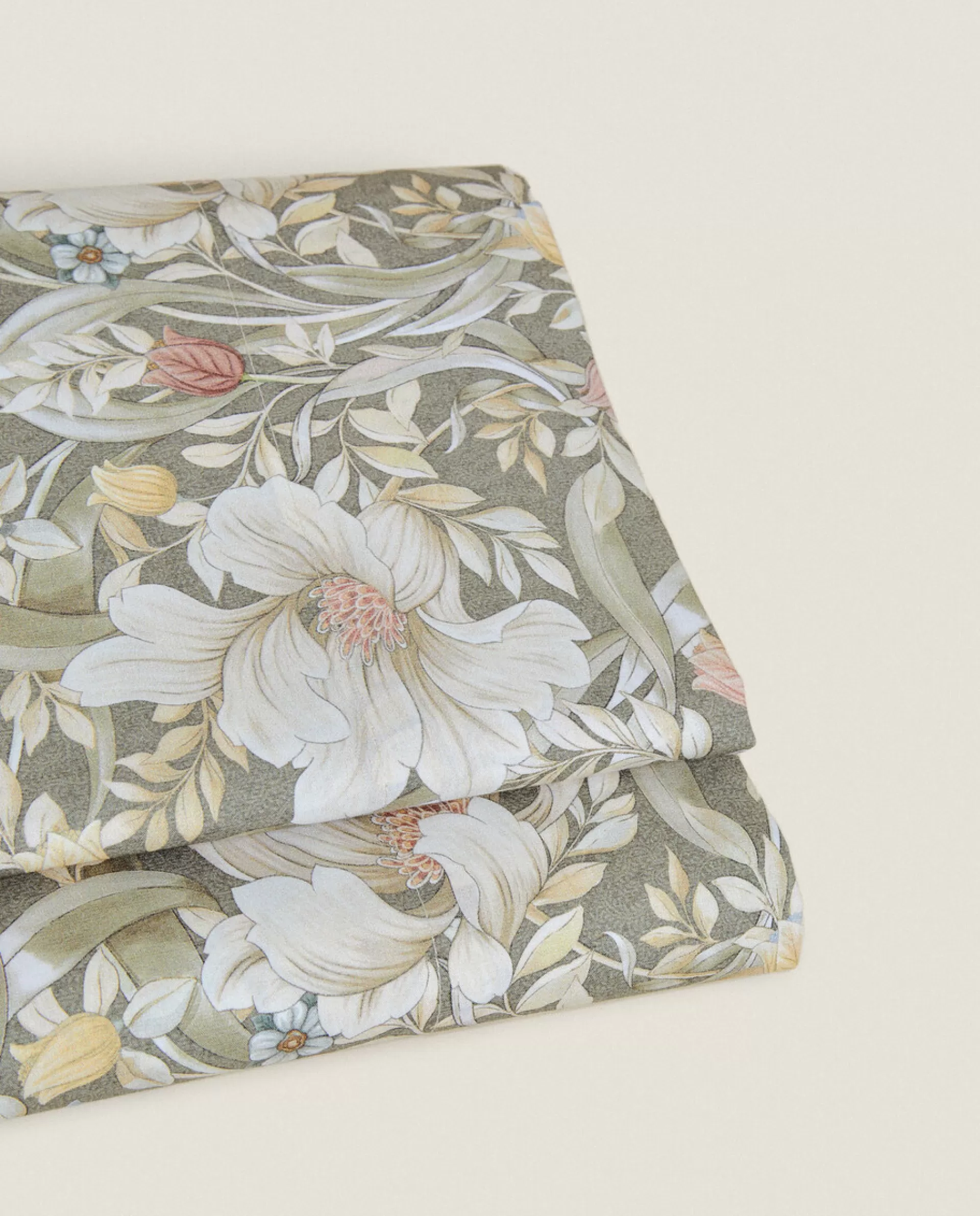 ZARA Home Floral Print Flat Sheet Green Outlet
