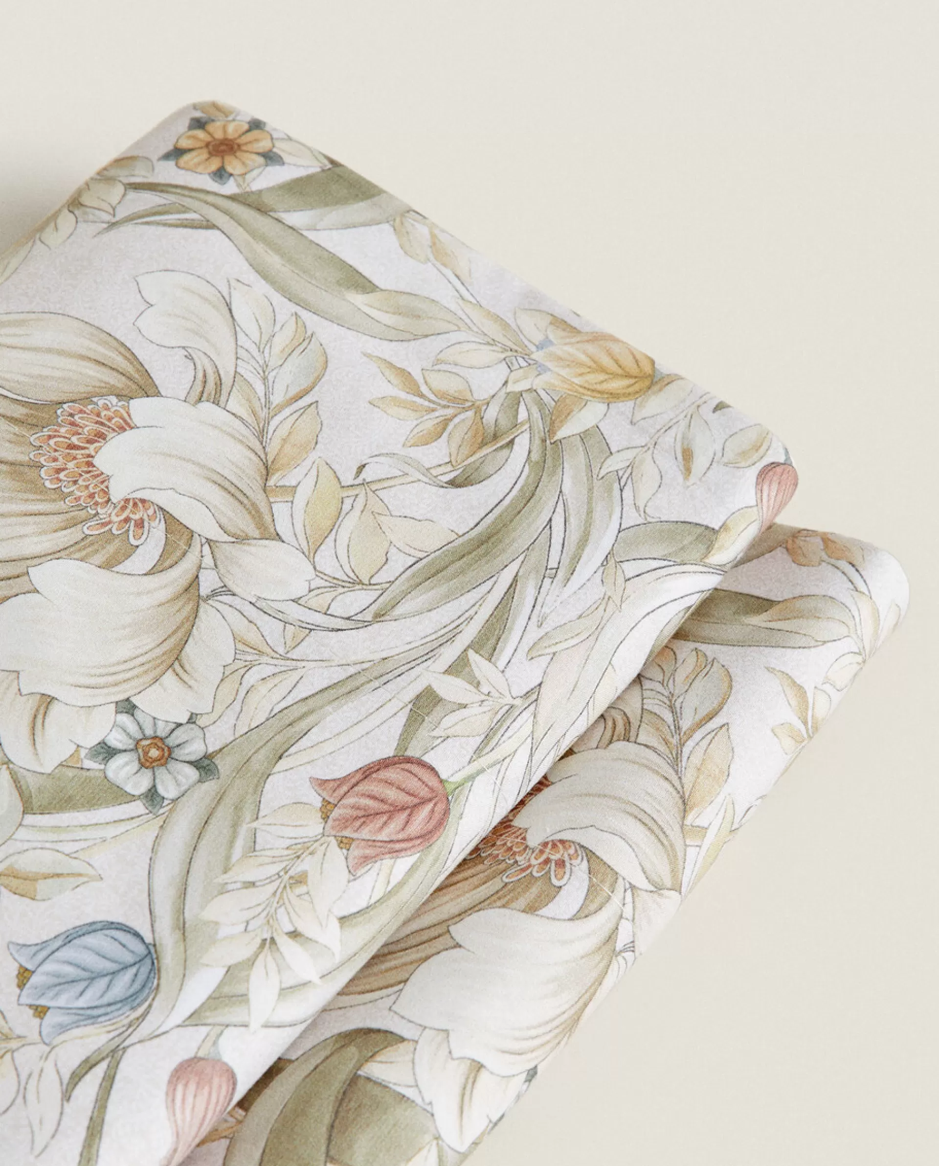 ZARA Home Floral Print Flat Sheet Oyster White Hot