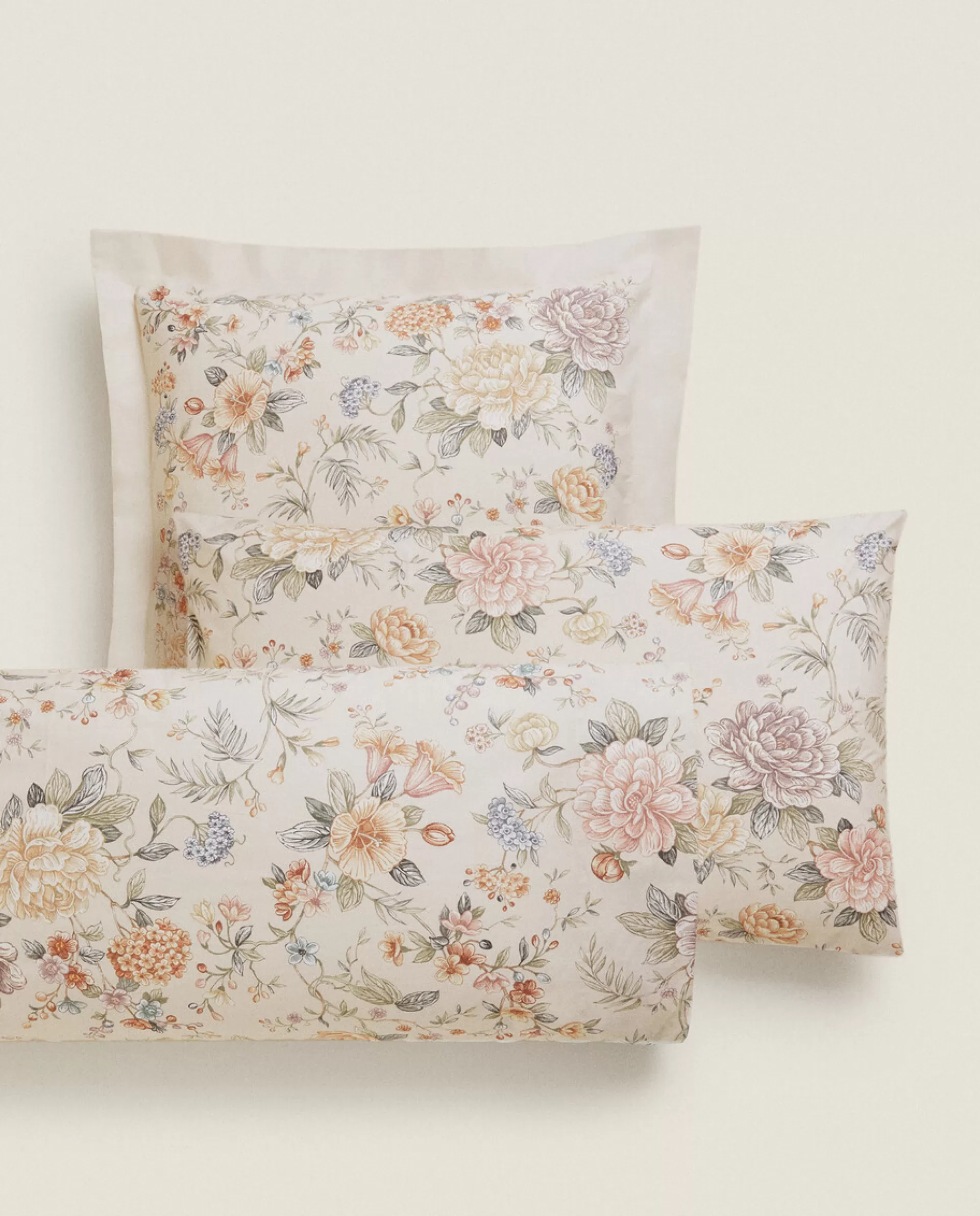 ZARA Home Floral Print Pillowcase Sand Best Sale