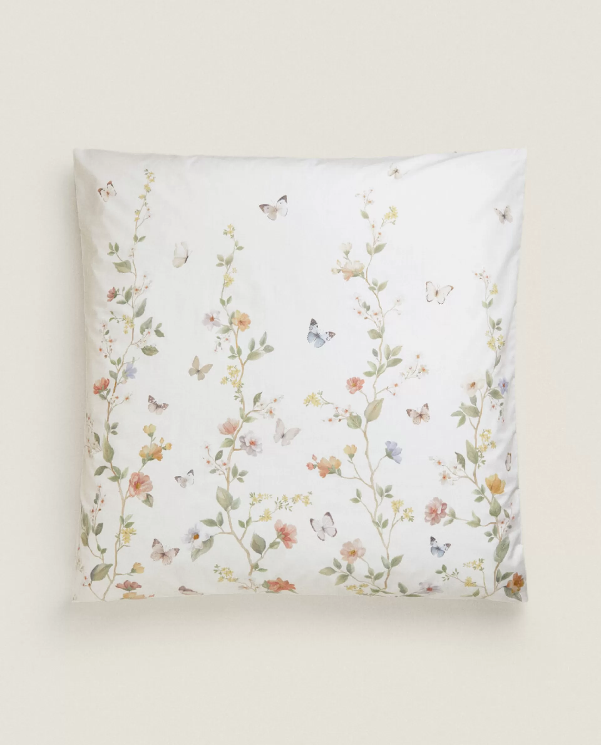 ZARA Home Flower And Butterfly Print Pillowcase Oyster White Clearance