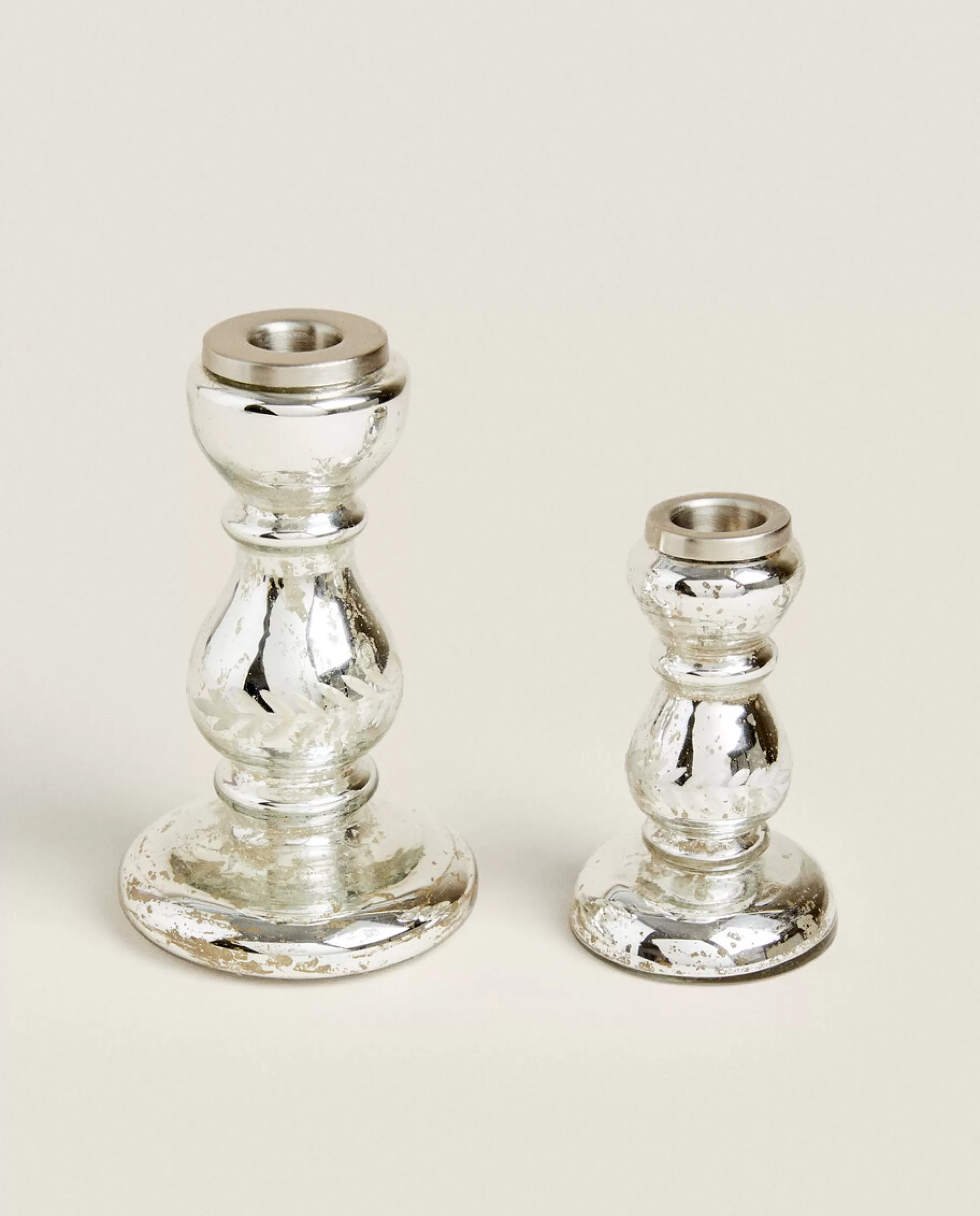 ZARA Home Geometric Glass Candlestick Silver Hot
