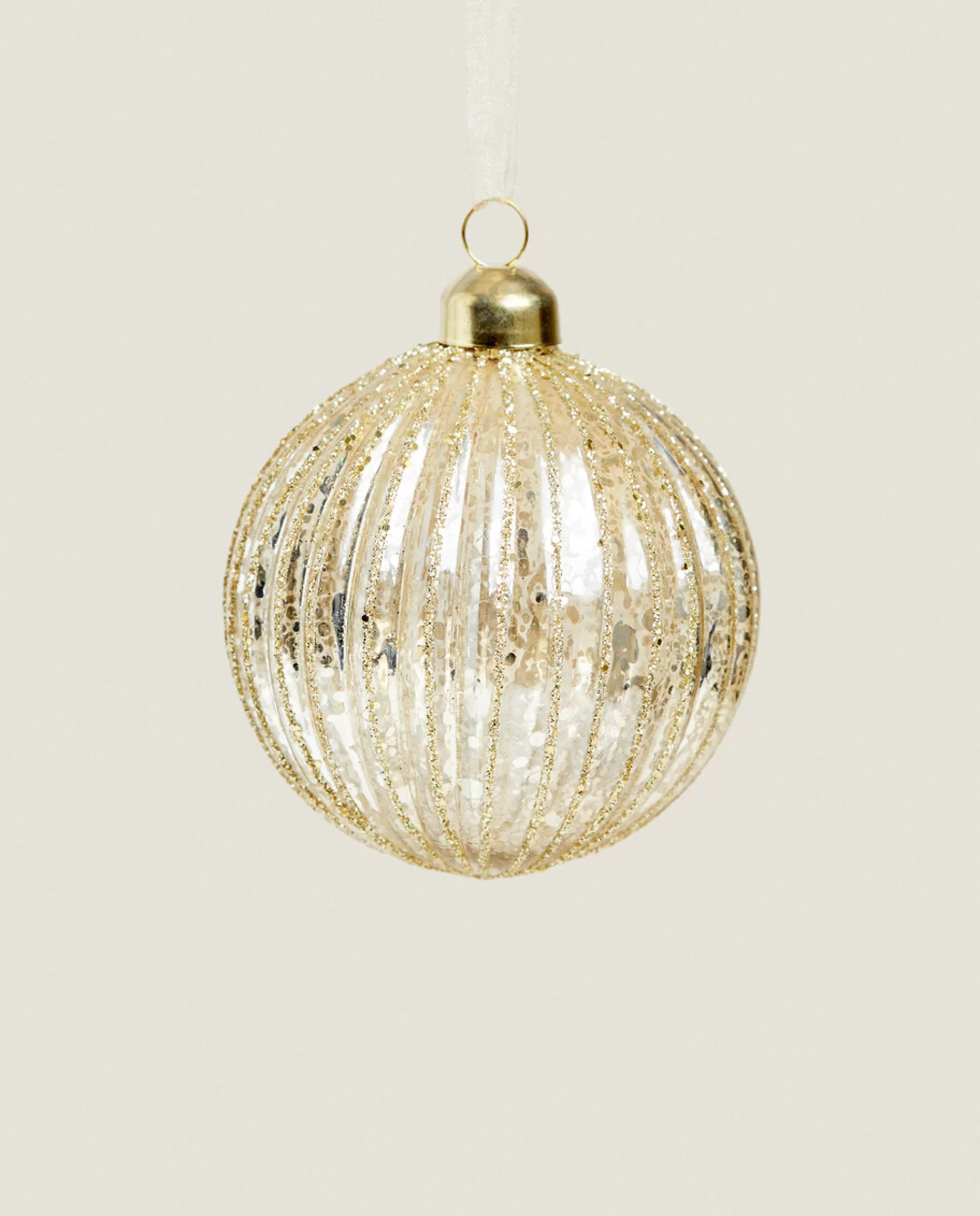 ZARA Home Glass Christmas Bauble Decoration With Stripes Golden Flash Sale