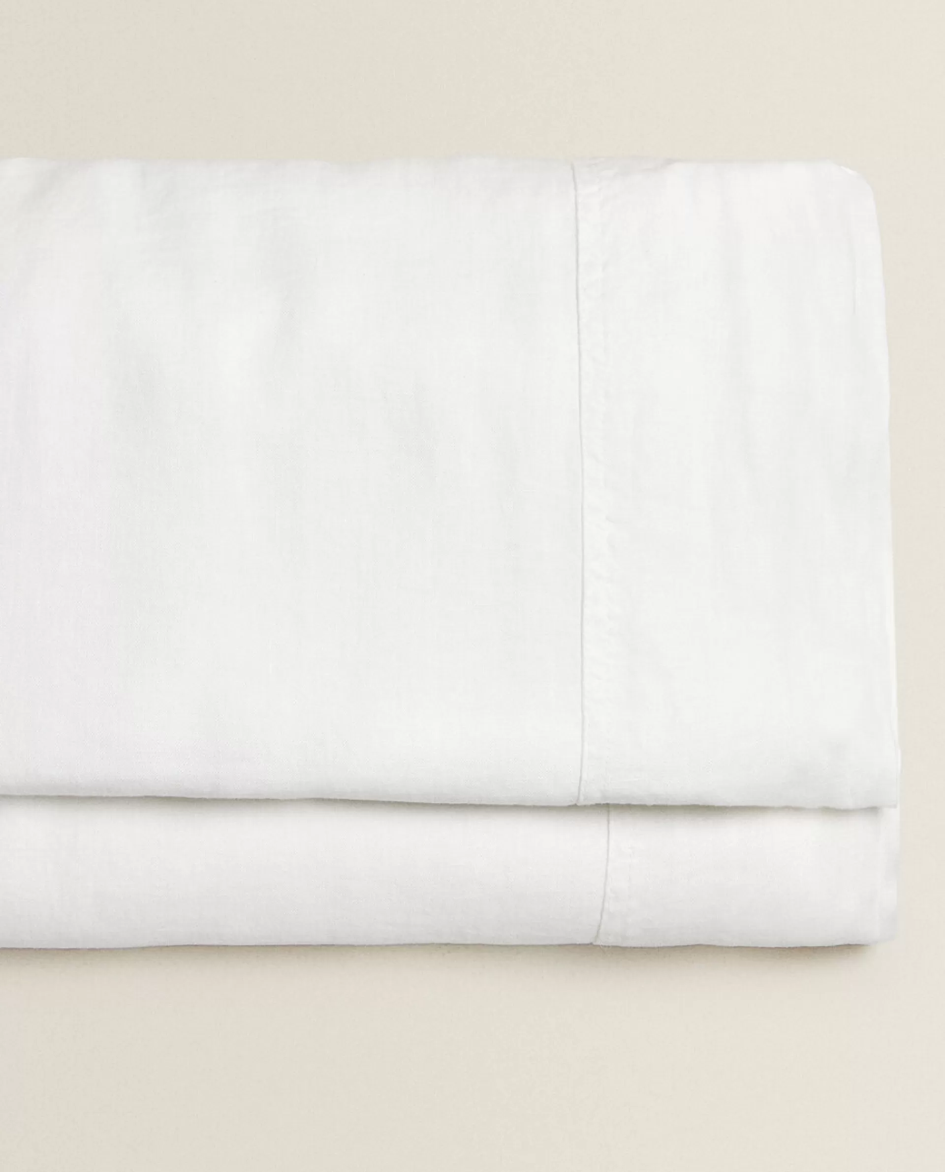 ZARA Home (160 Gsm) Washed Linen Flat Sheet White New