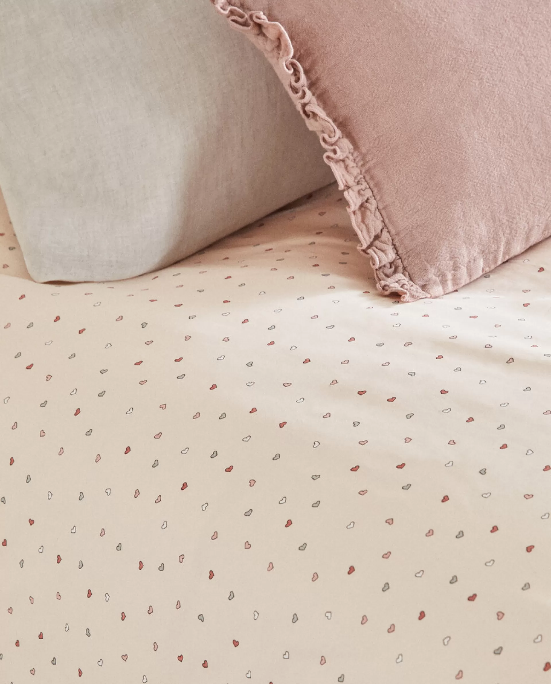 ZARA Home Heart Print Duvet Cover Pink Hot
