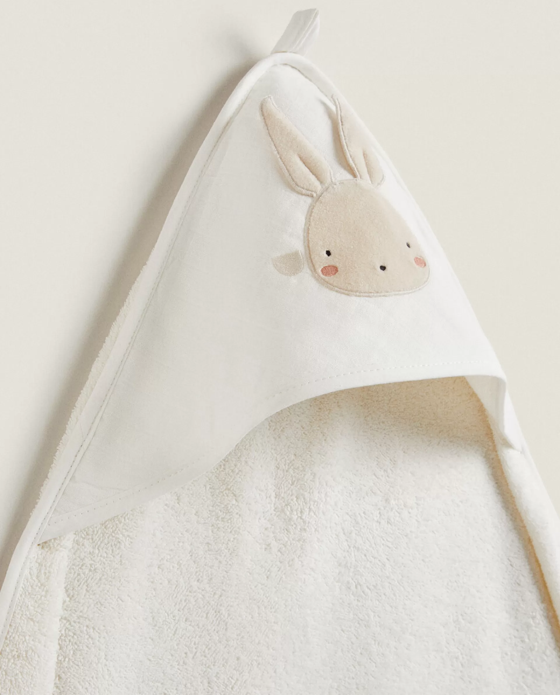 ZARA Home Hooded Baby Towel With Bunny Applique Cream Best Sale