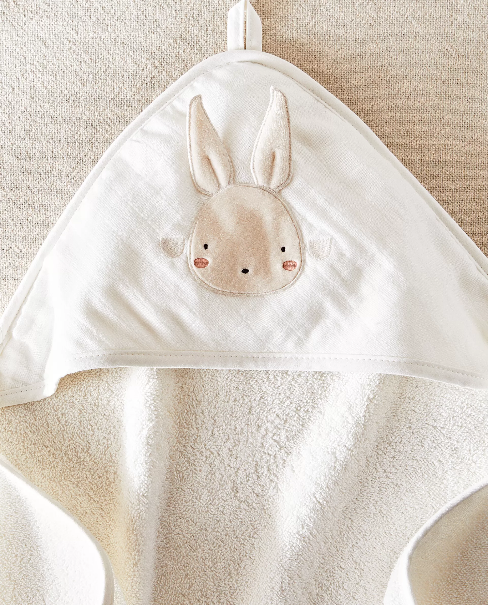 hooded_baby_towel_with_bunny_applique_2-1.webp ZARA Home Hooded Baby Towel With Bunny Applique Cream Best Sale