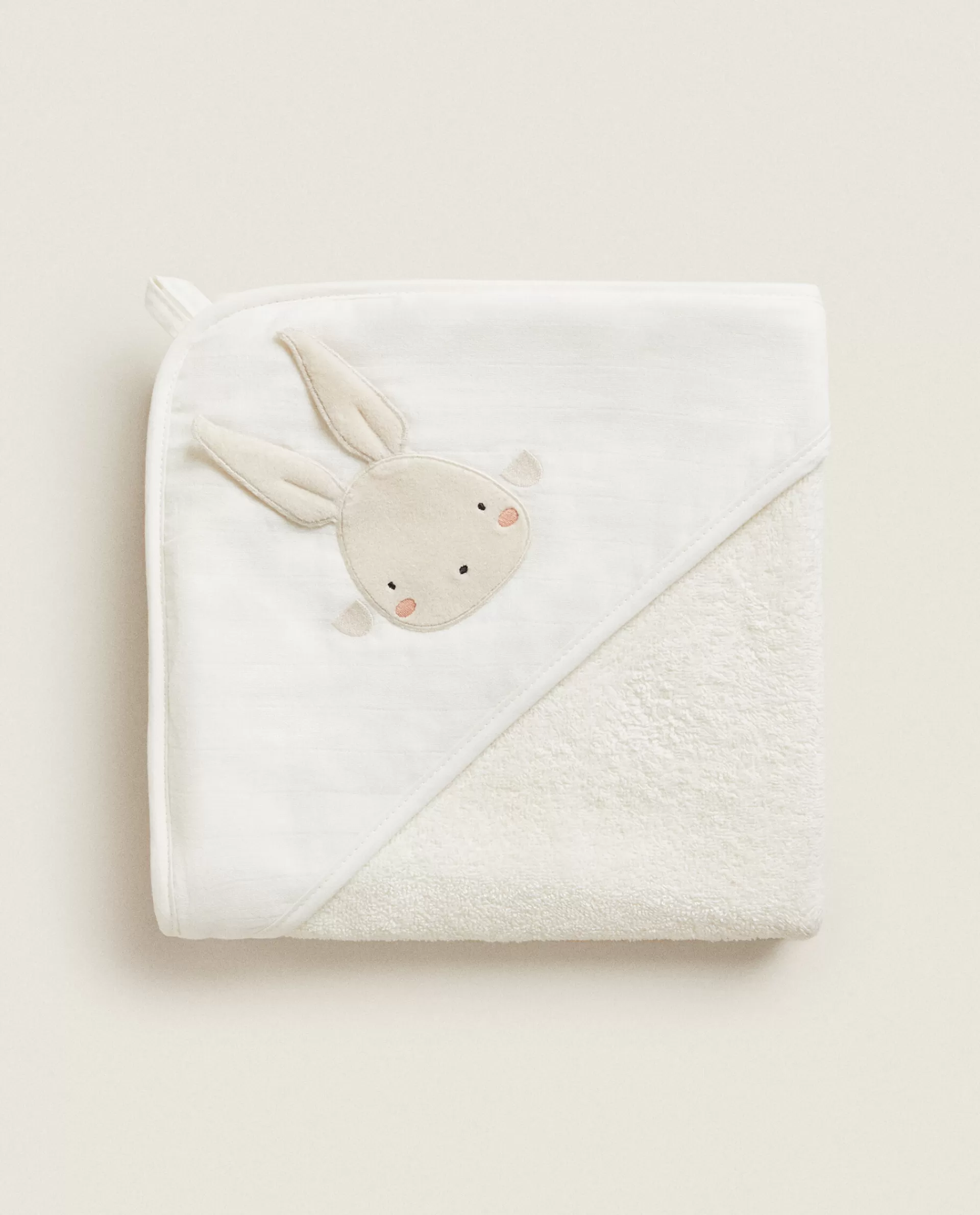 hooded_baby_towel_with_bunny_applique_3-1.webp ZARA Home Hooded Baby Towel With Bunny Applique Cream Best Sale