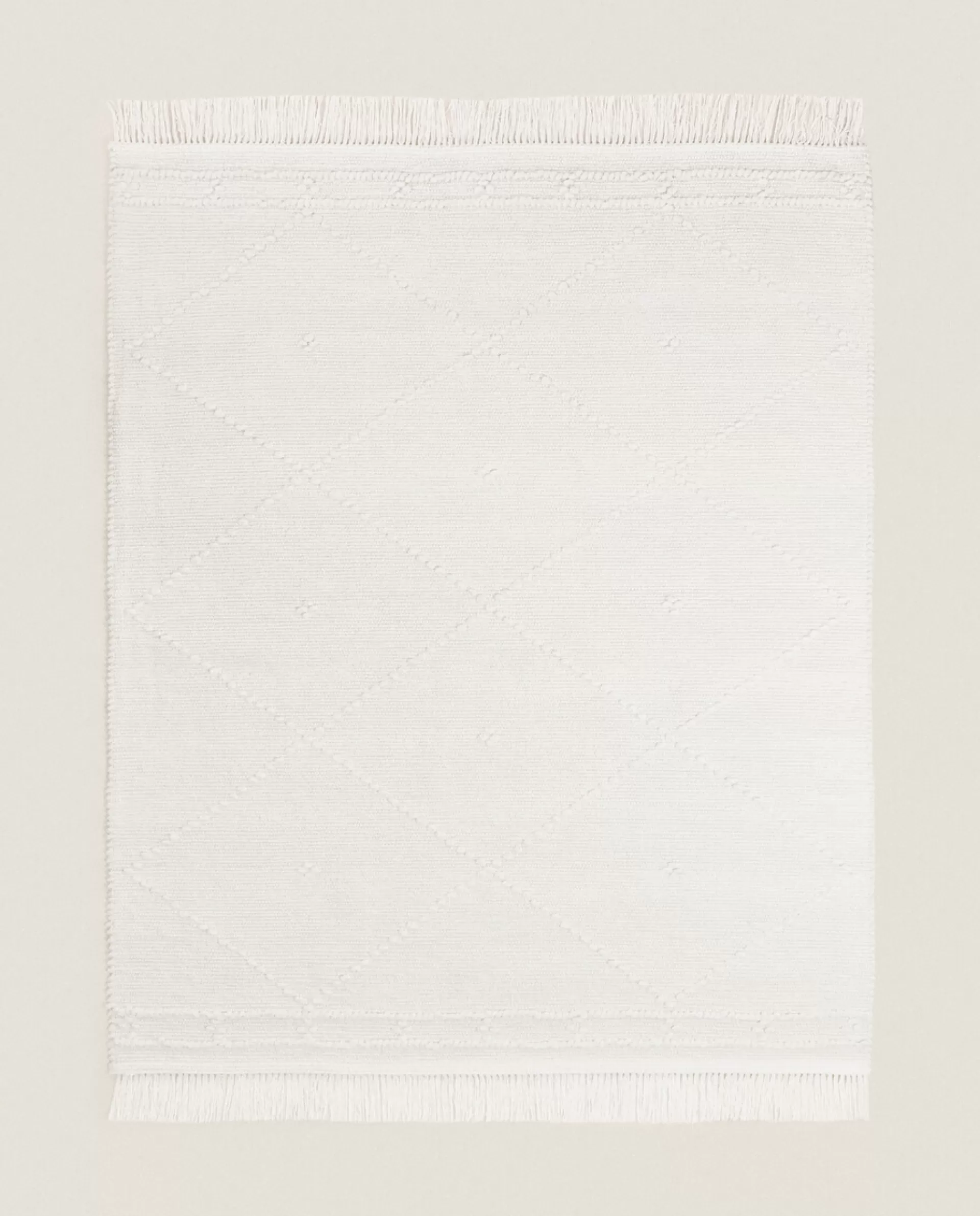 ZARA Home Kids' Diamond Chenille Rug With Fringing Oyster White Fashion
