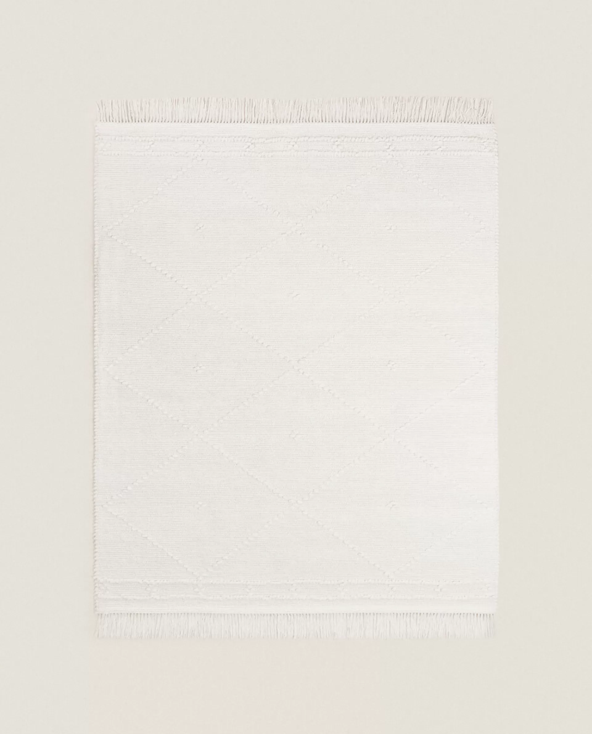 ZARA Home Kids' Diamond Chenille Rug With Fringing Oyster White Fashion