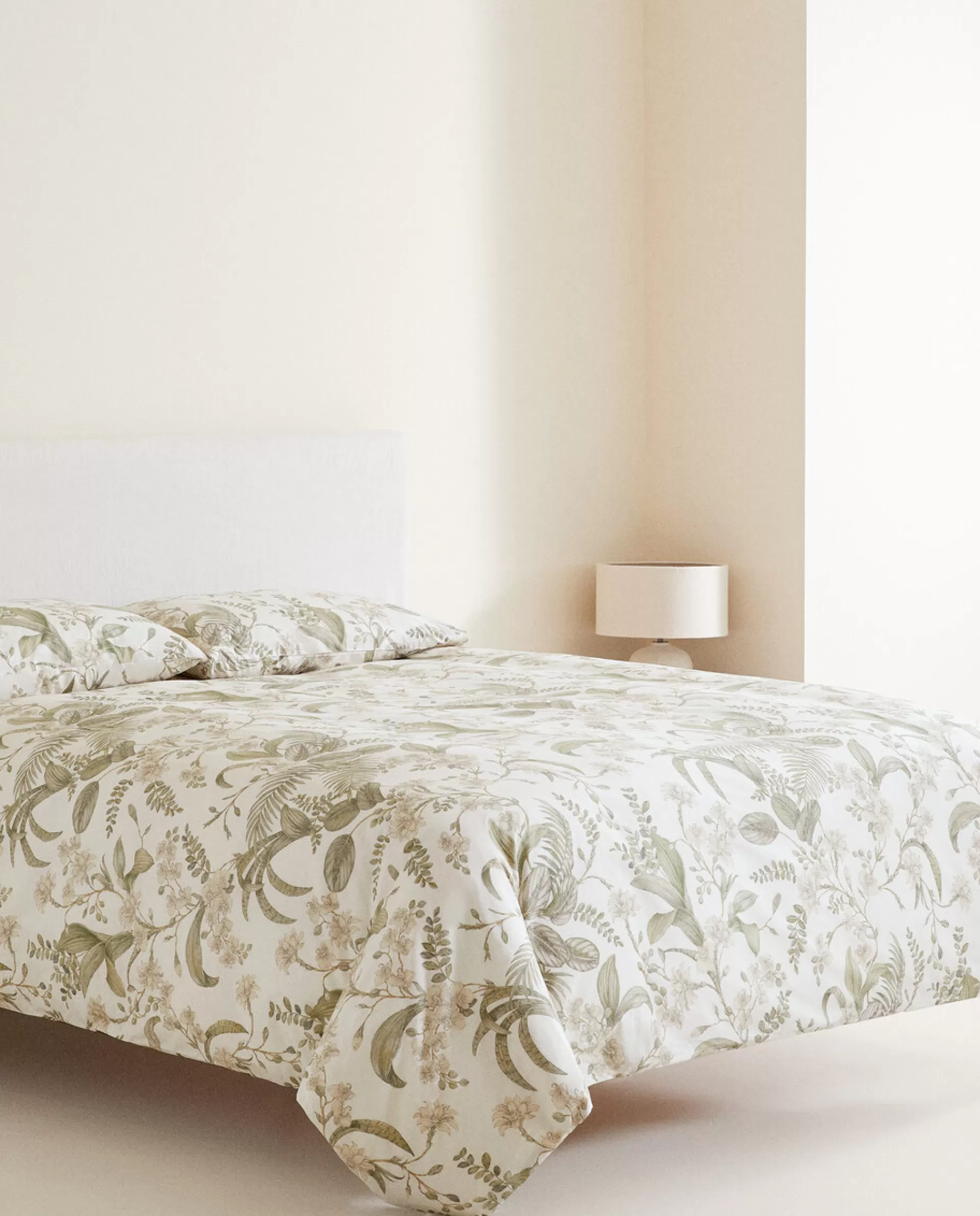 ZARA Home Leaf Print Duvet Cover Cream Clearance