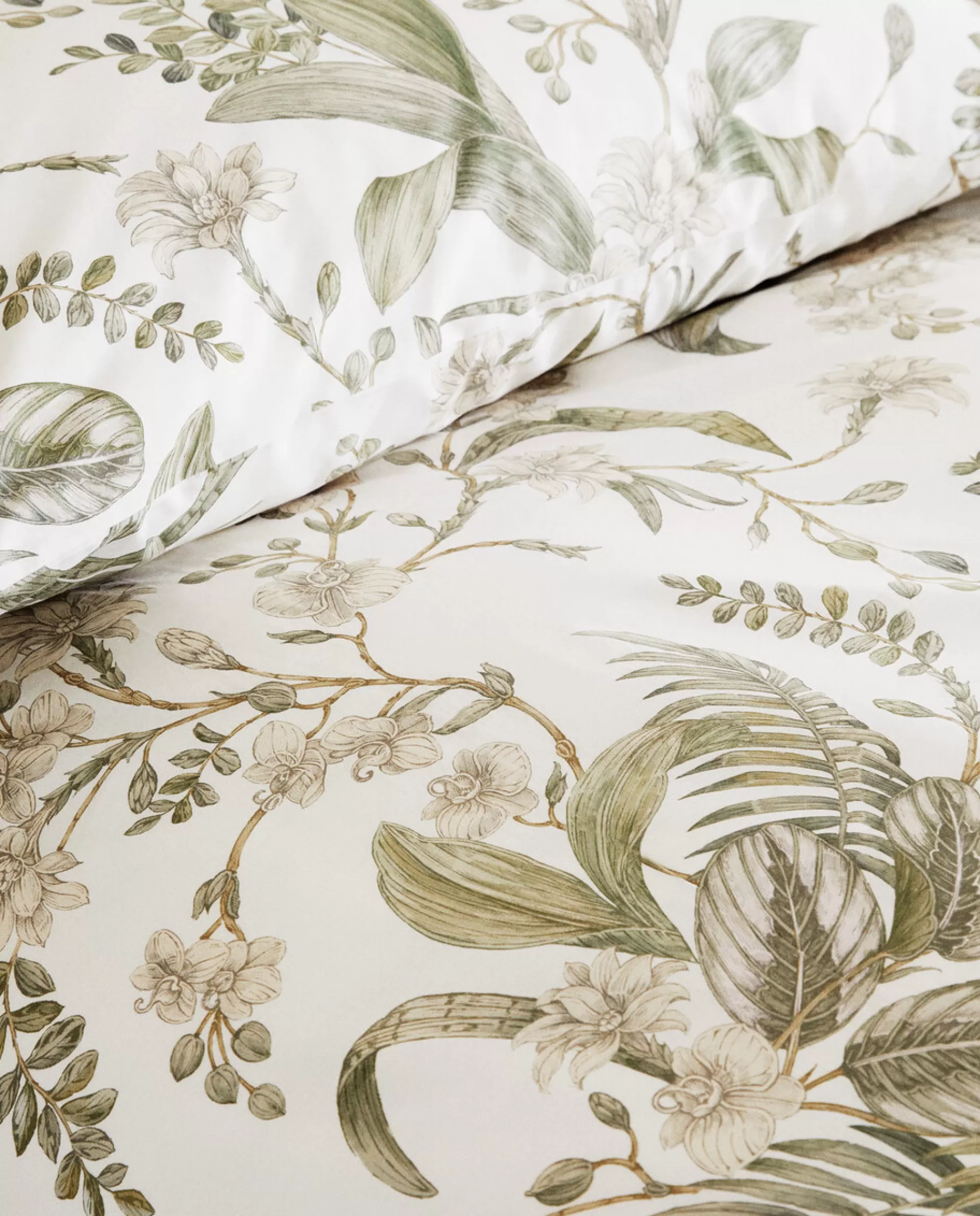ZARA Home Leaf Print Duvet Cover Cream Clearance