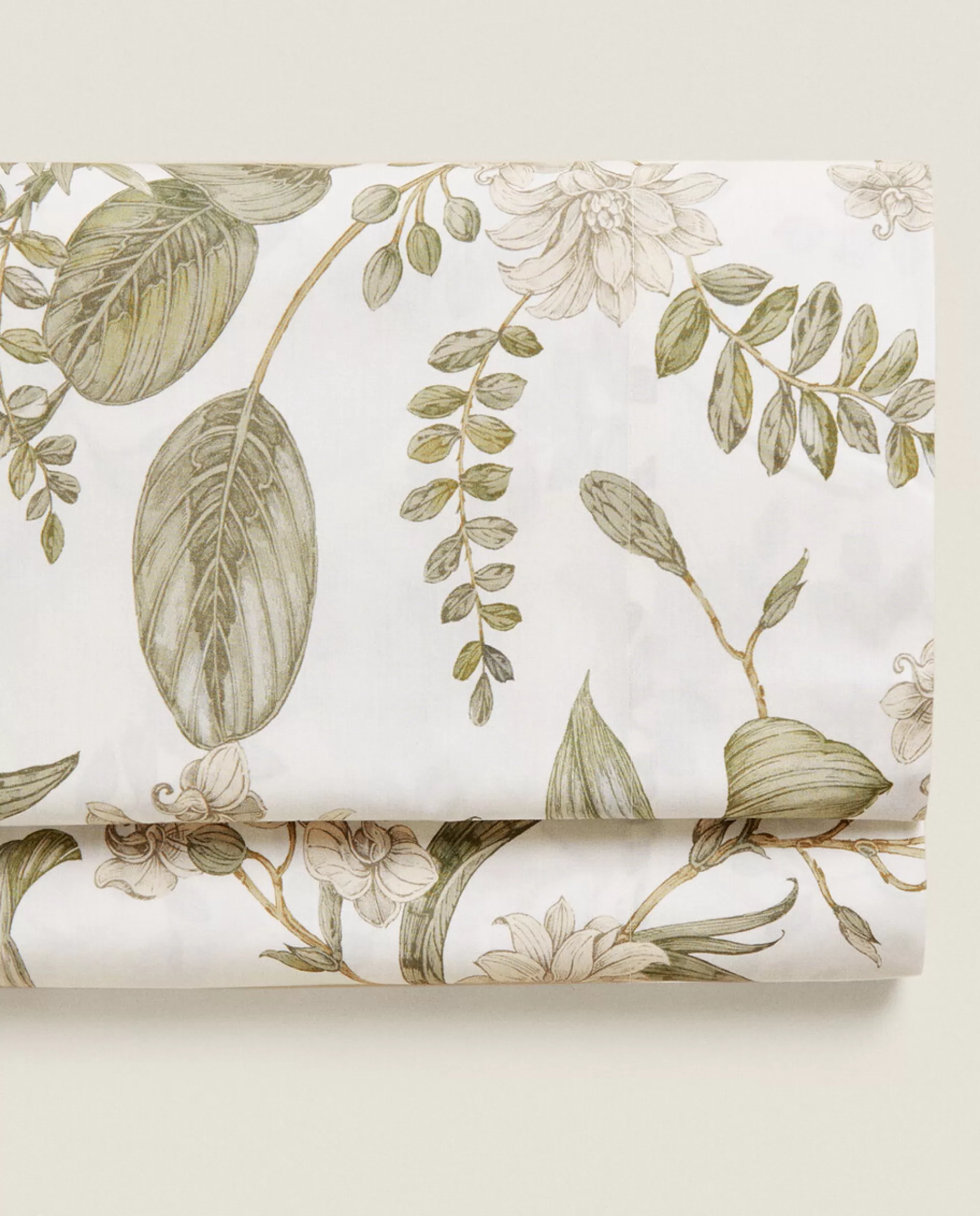 ZARA Home Leaf Print Flat Sheet Cream Best