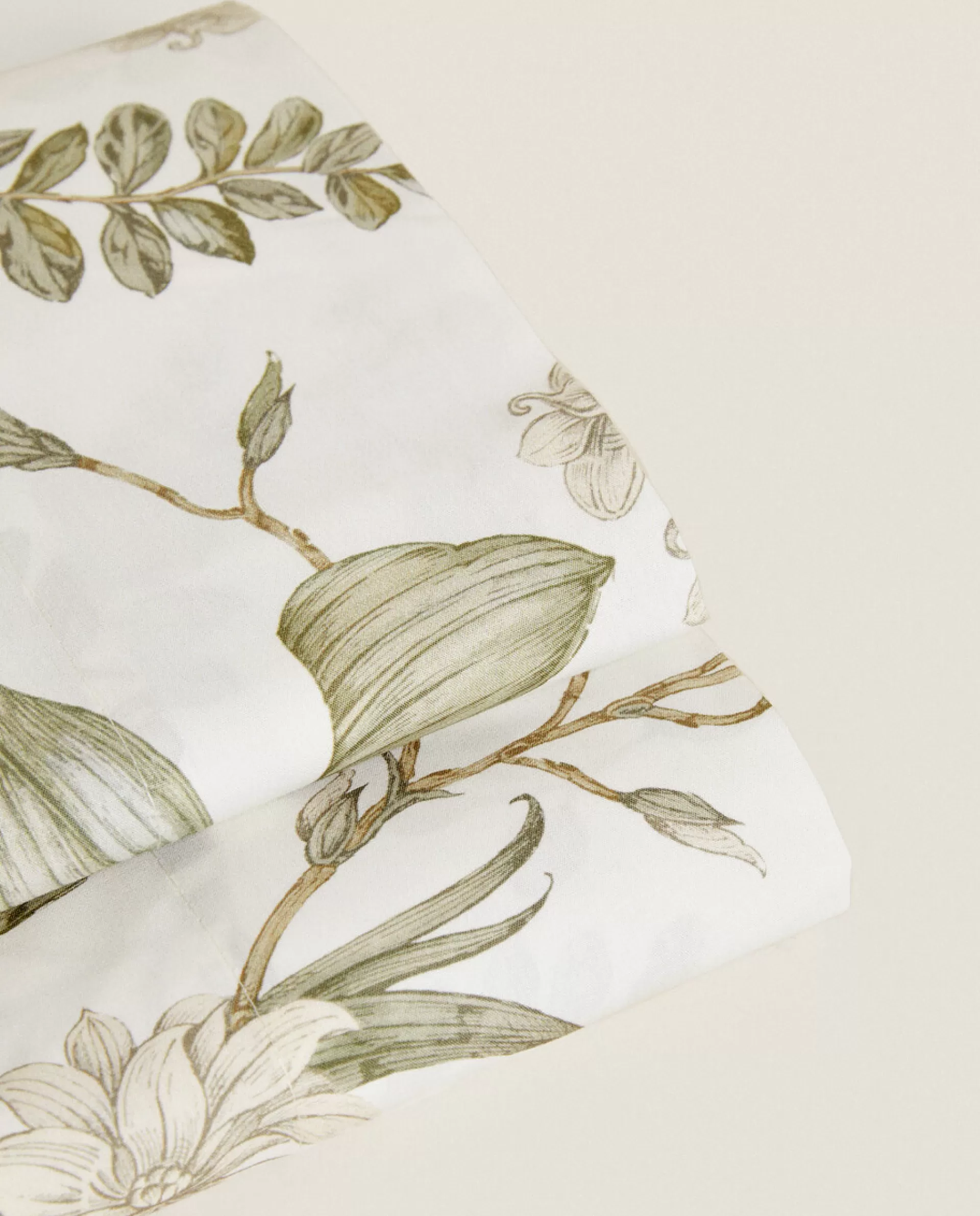 ZARA Home Leaf Print Flat Sheet Cream Best