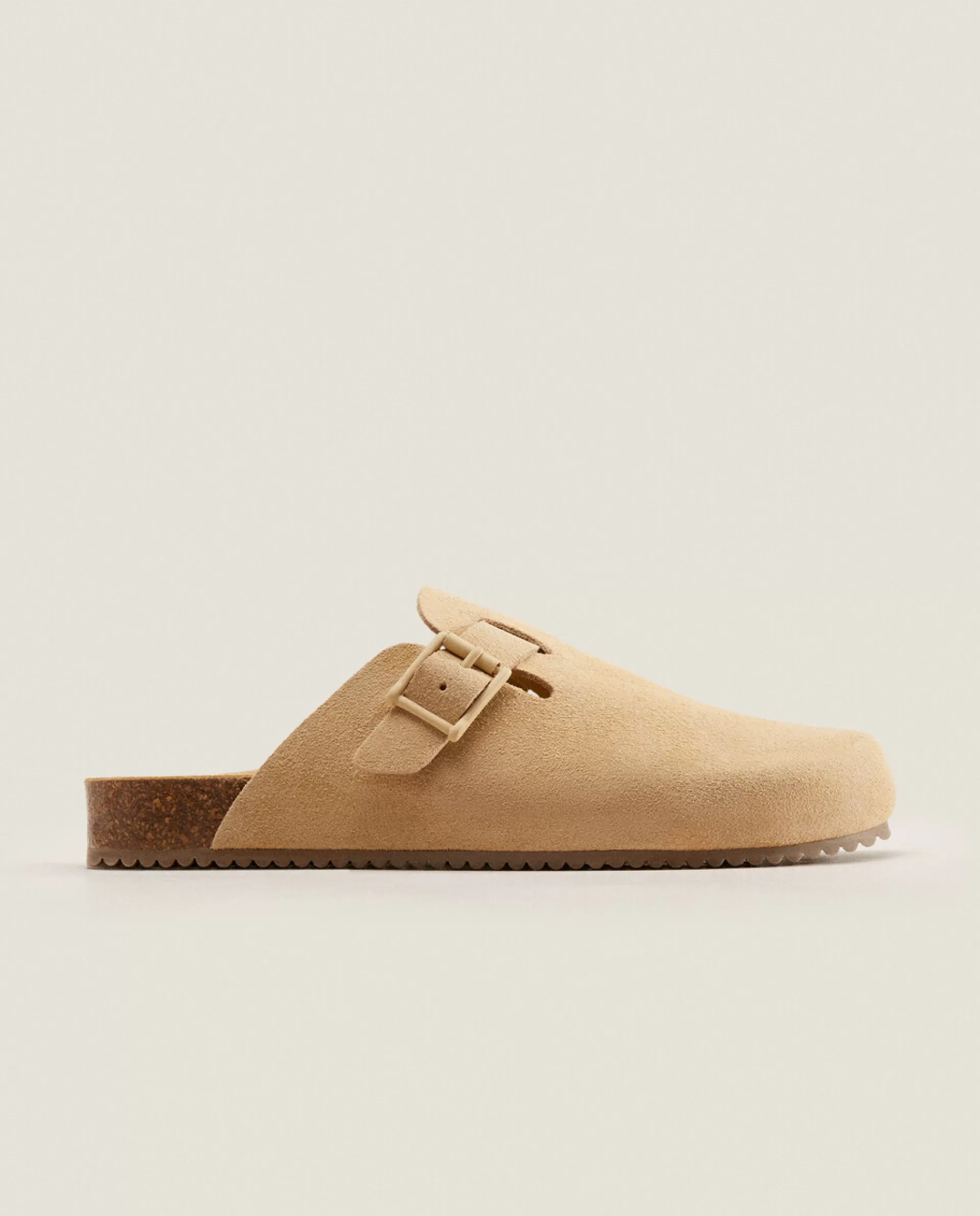 ZARA Home Leather Clogs With Buckle Ecru Fashion