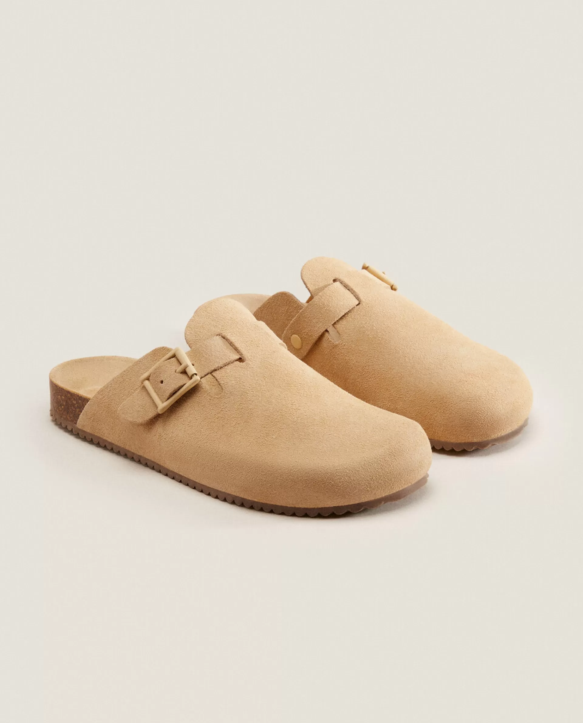 ZARA Home Leather Clogs With Buckle Ecru Fashion