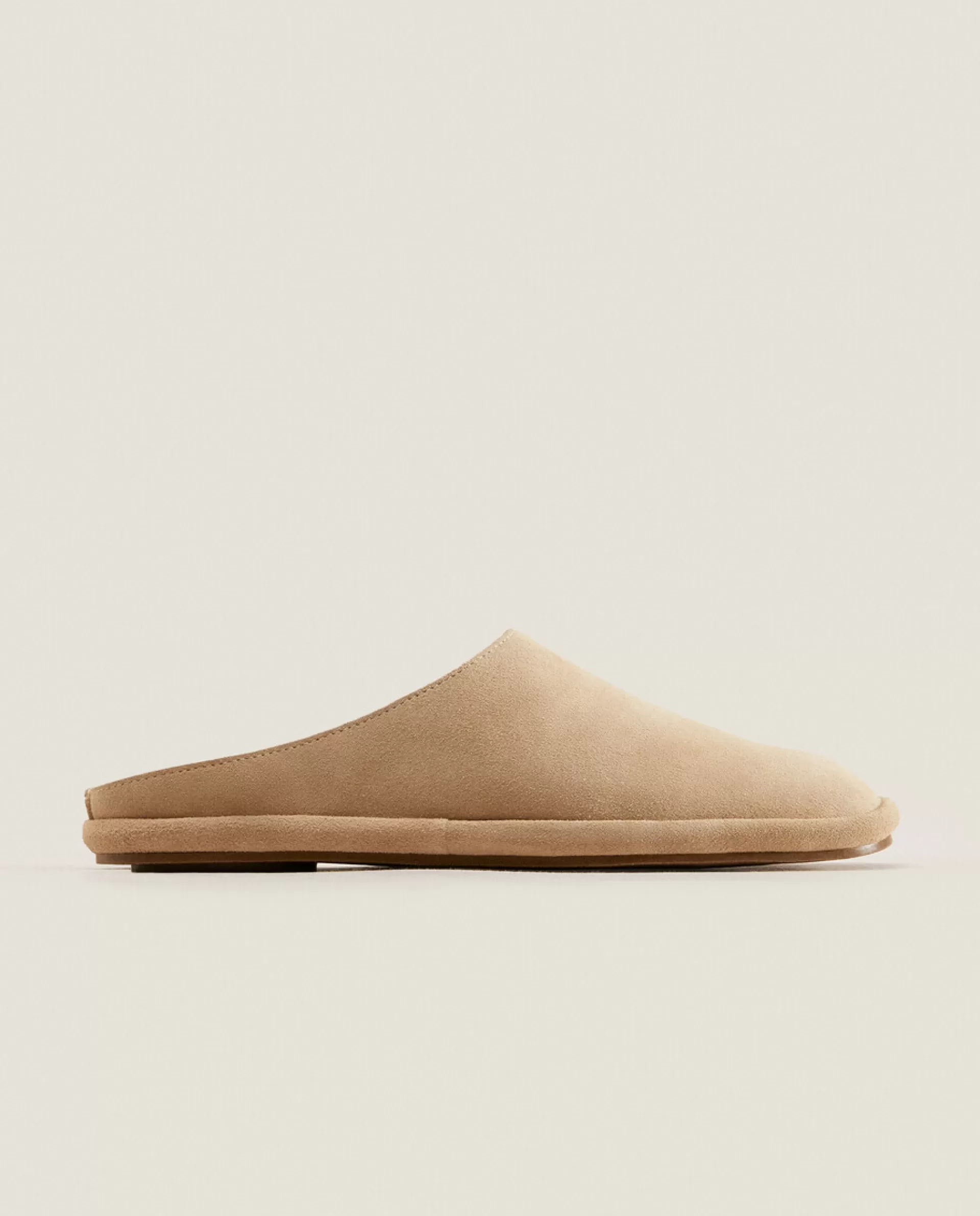 ZARA Home Leather Mule Slippers Brown Clearance