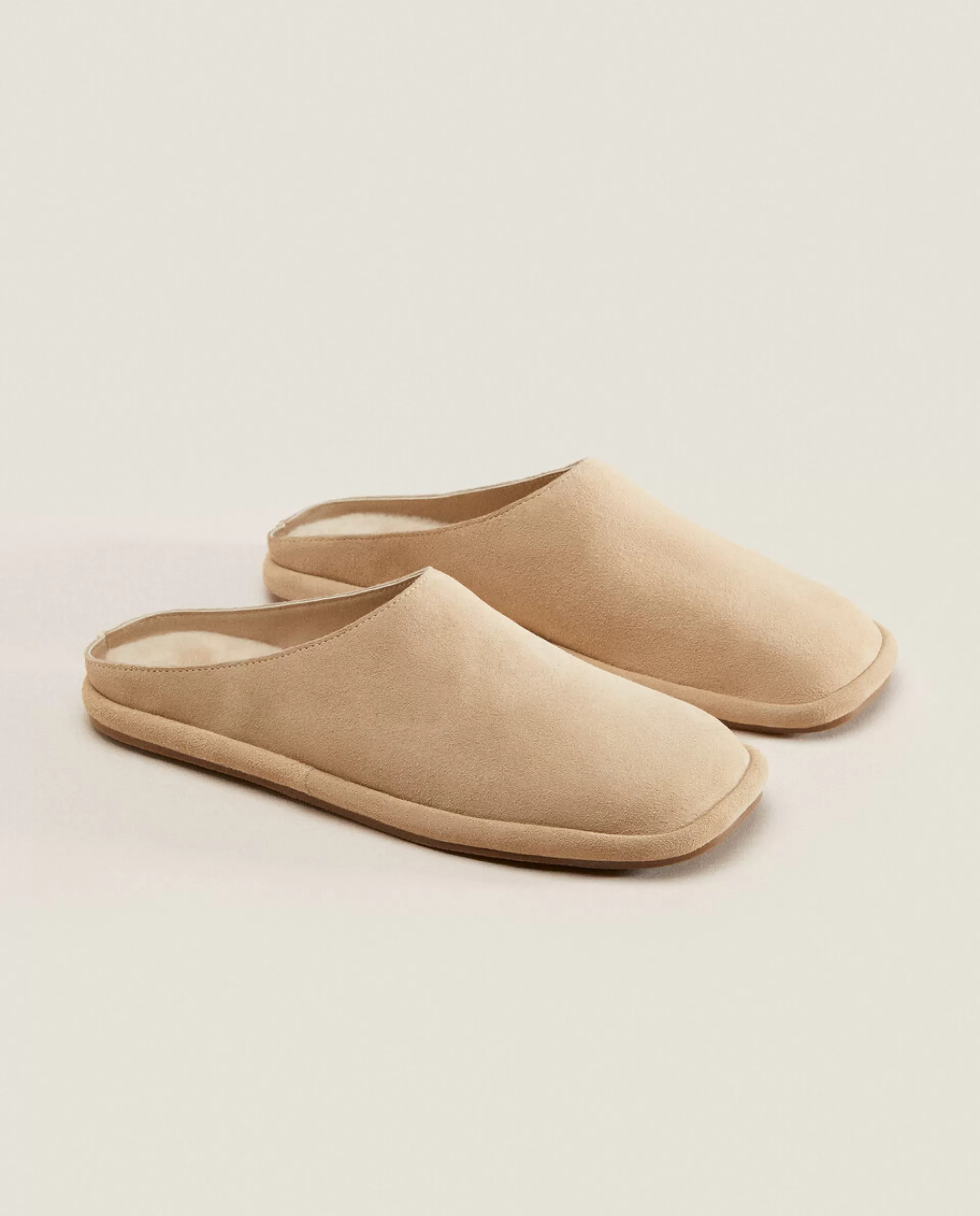 ZARA Home Leather Mule Slippers Brown Clearance