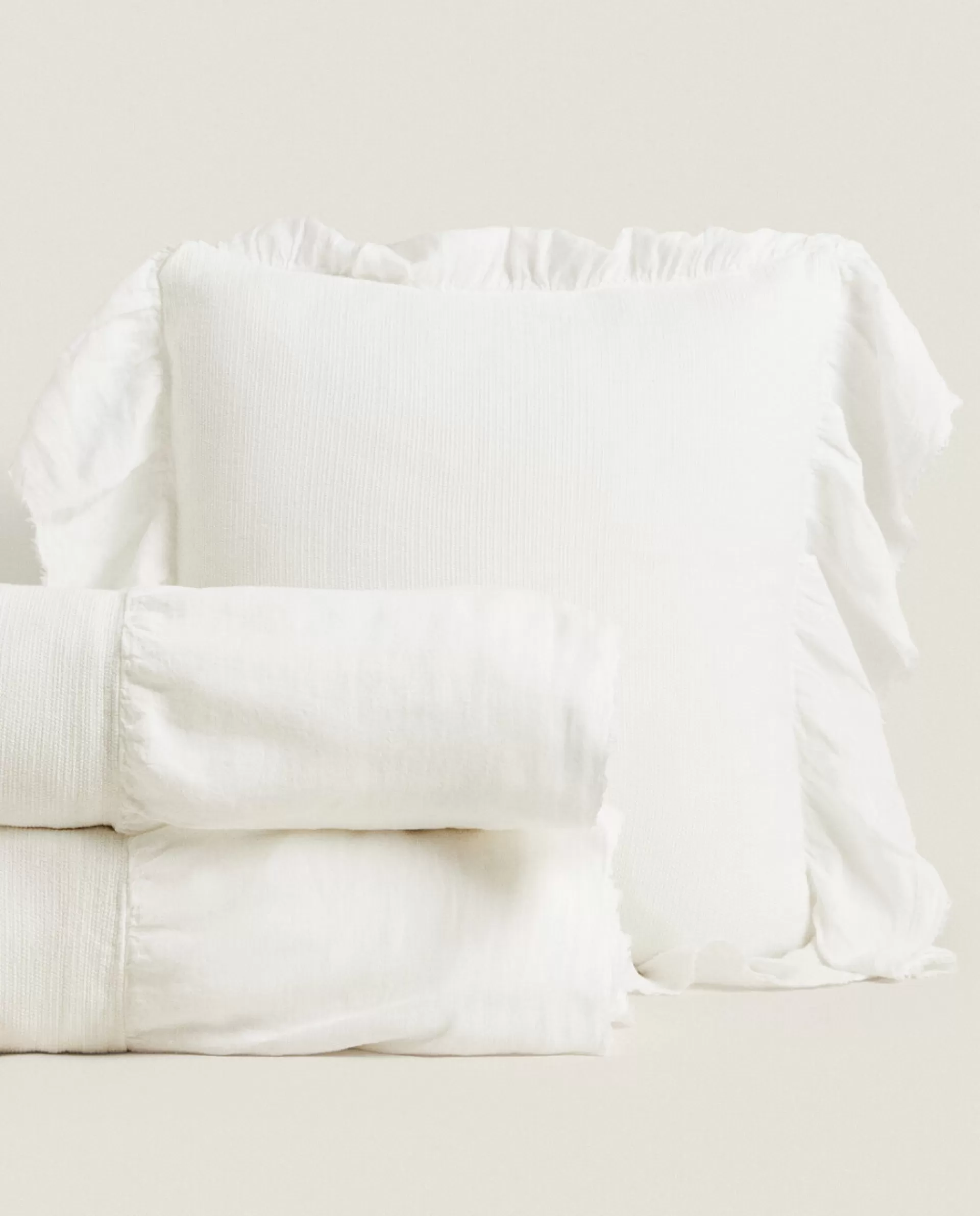 ZARA Home Linen Ruffle Bedspread Oyster White Cheap