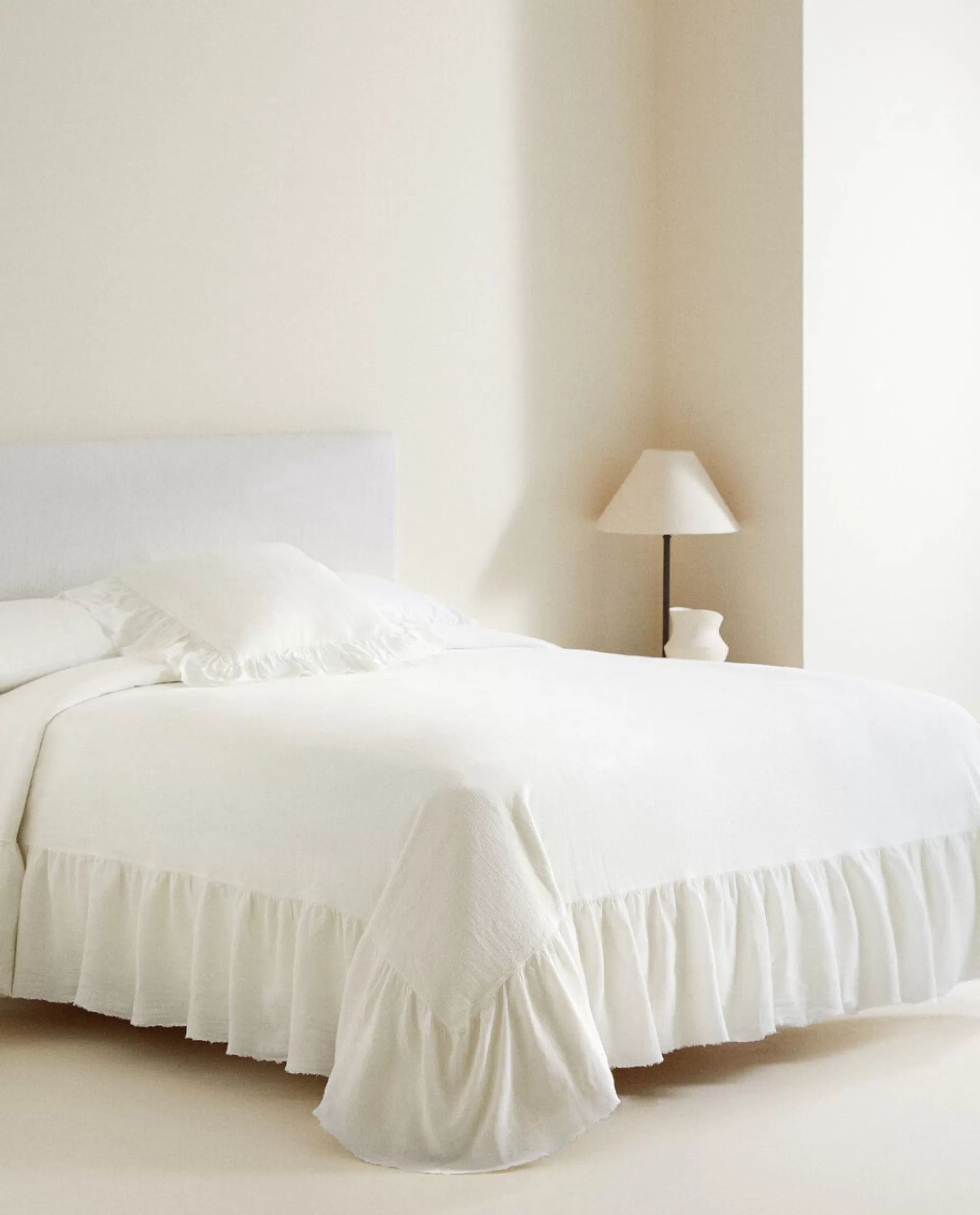 ZARA Home Linen Ruffle Bedspread Oyster White Cheap