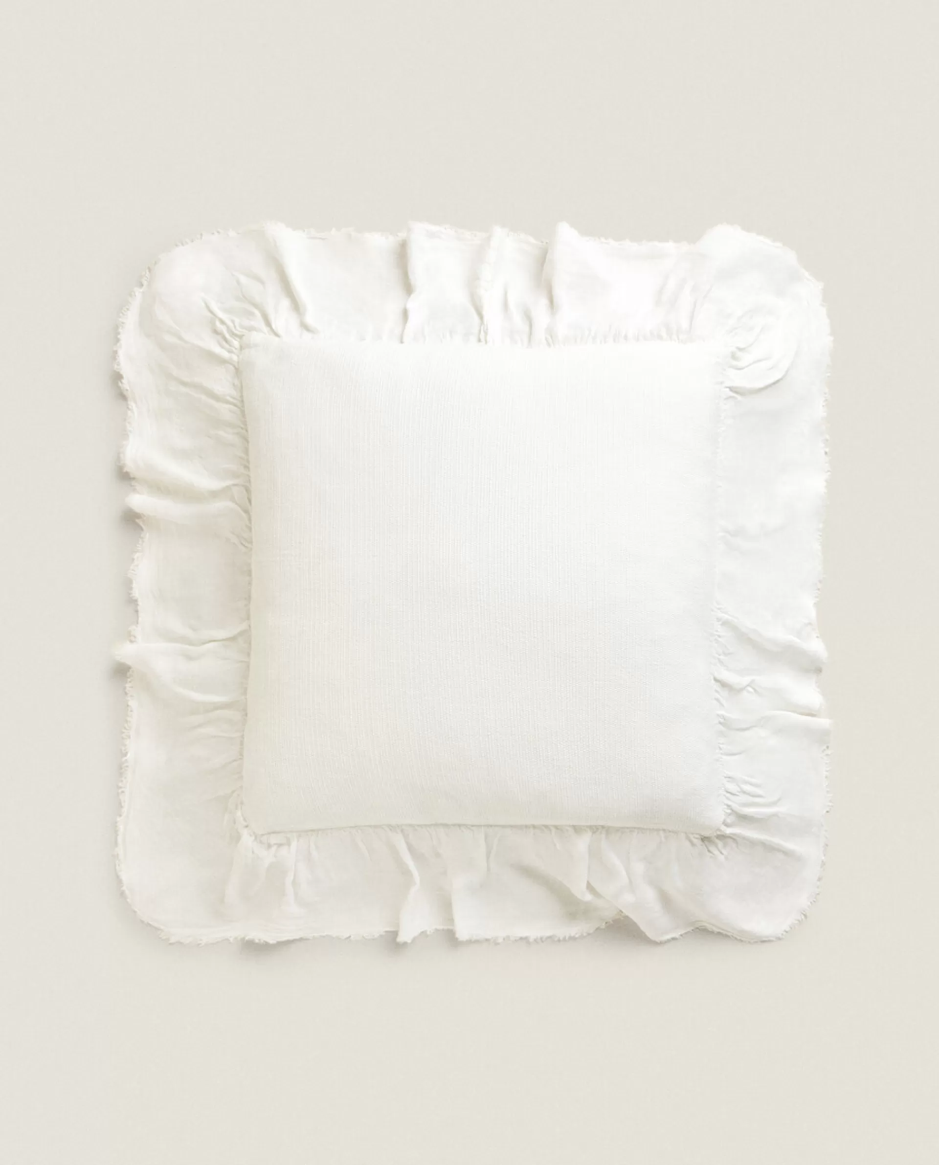 ZARA Home Linen Ruffle Throw Pillow Cover Oyster White Store