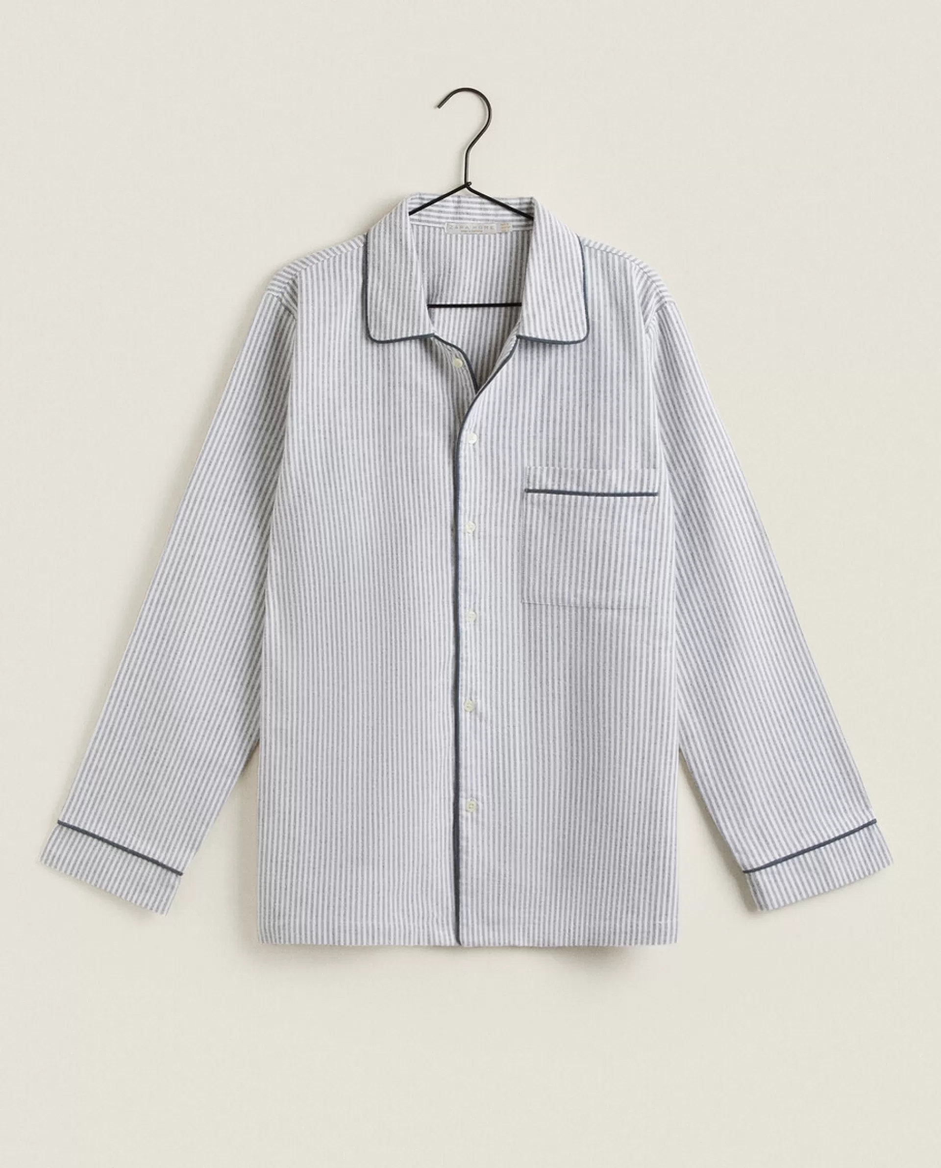 ZARA Home Men'S Striped Flannel Pyjama Top Grey Online