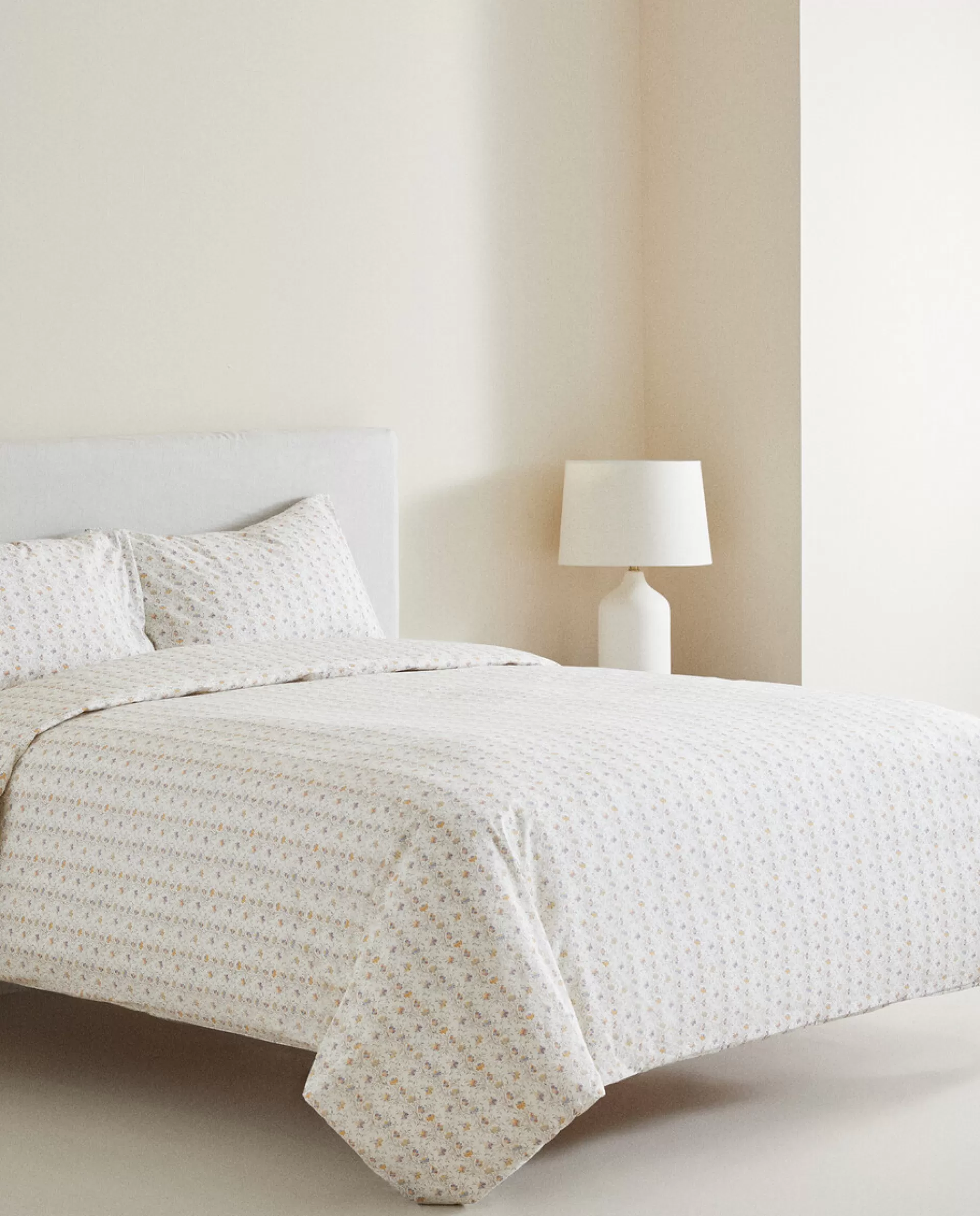 ZARA Home Mini Floral Print Duvet Cover Oyster White Fashion