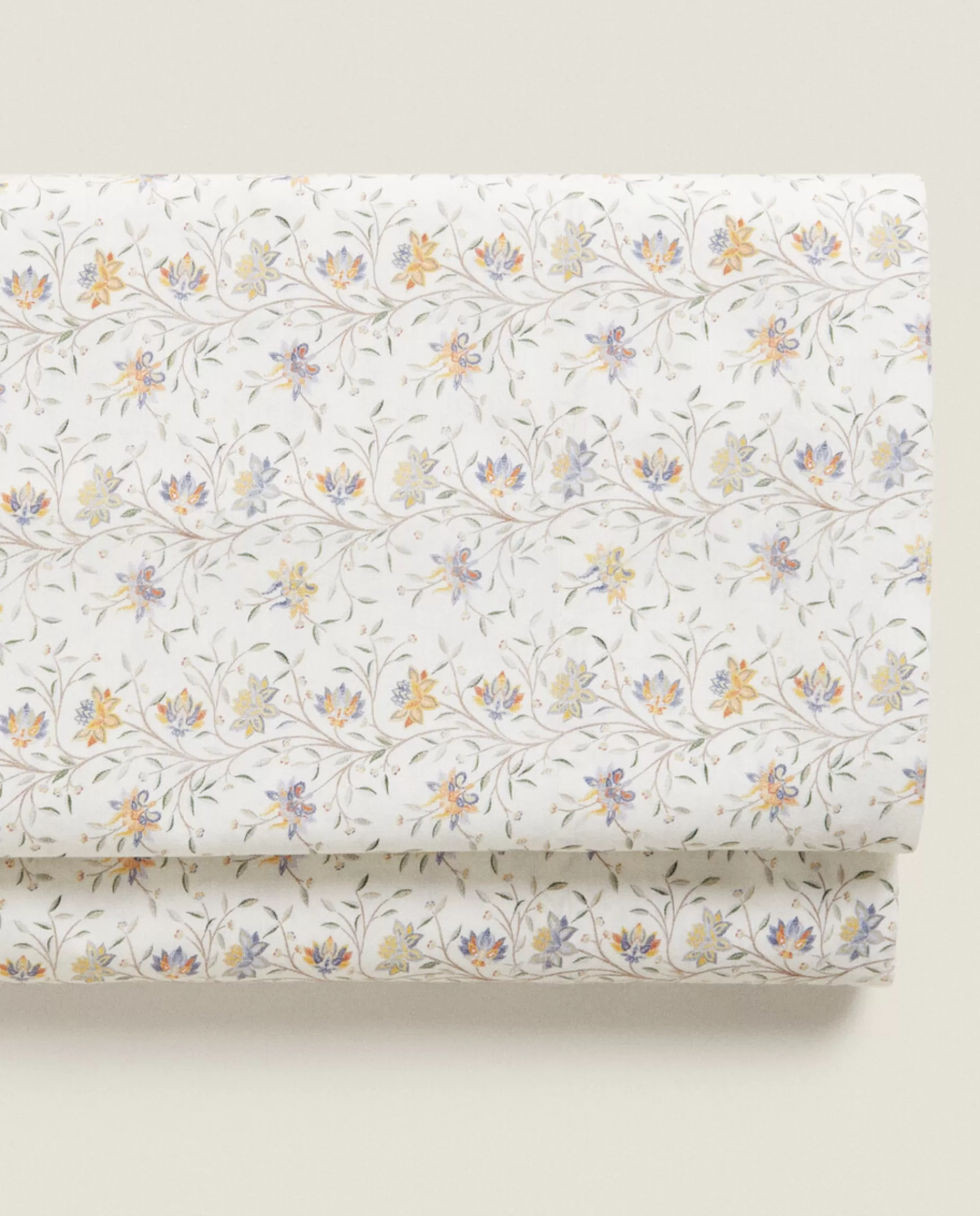 ZARA Home Mini Flower Print Flat Sheet Oyster White Flash Sale