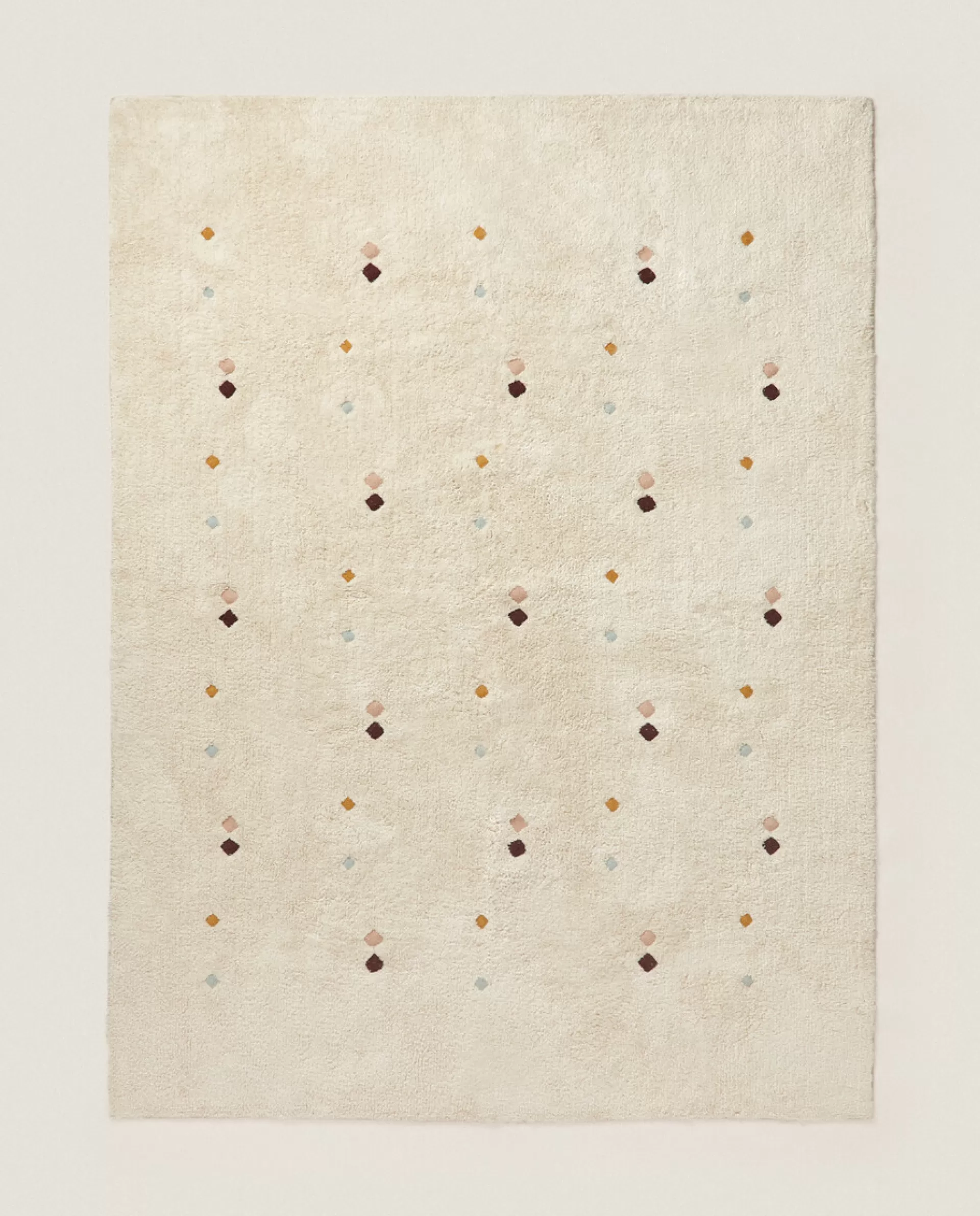 ZARA Home Multicolored Embroidered Check Rug Oyster White Store