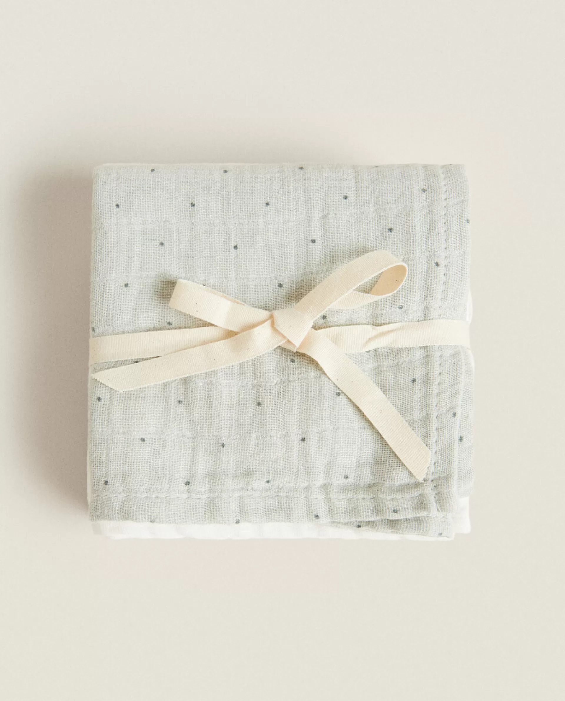 ZARA Home Multicolored Muslin Cloths (Pack Of 3) Green New