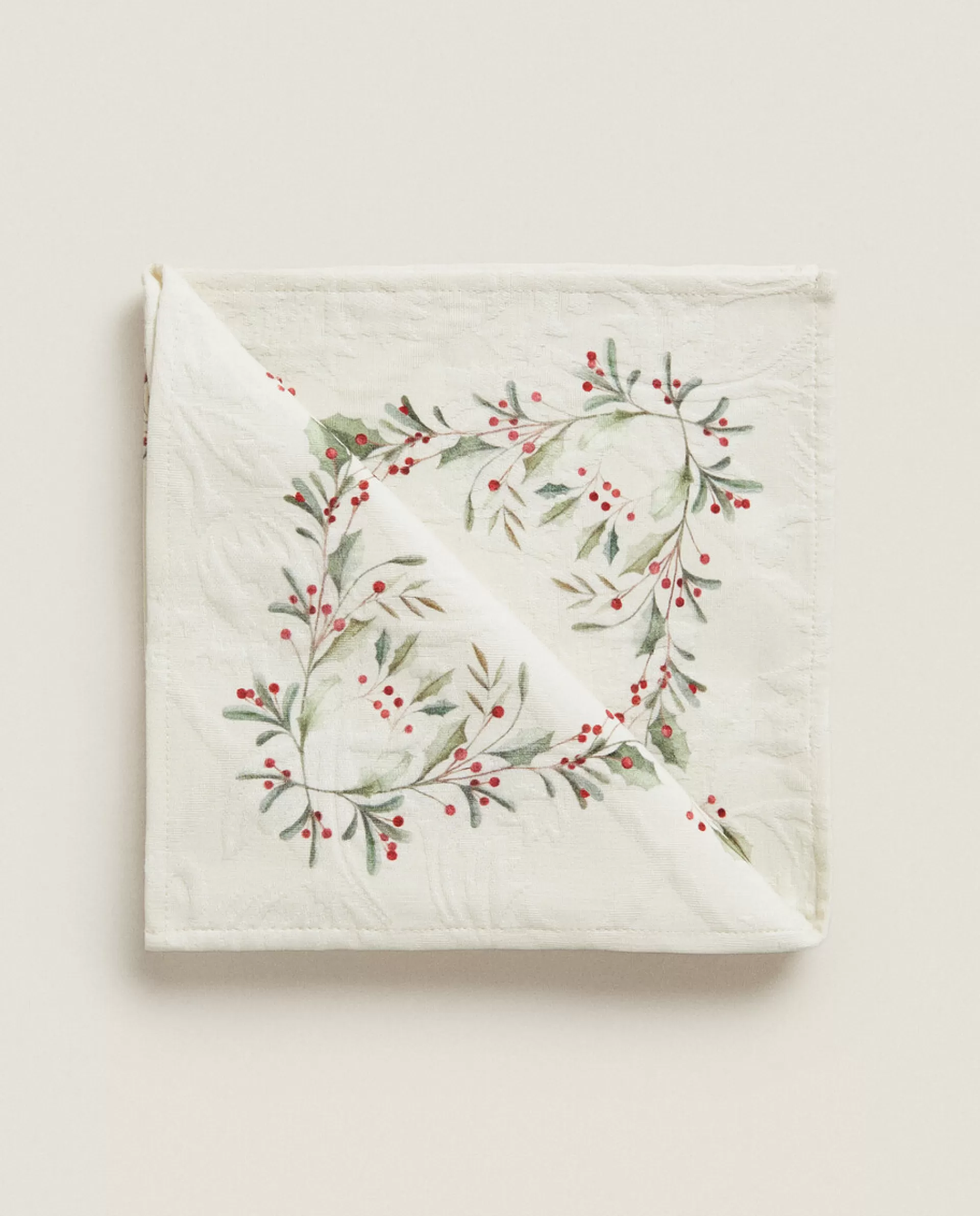 ZARA Home Pack Of Jacquard Cotton Napkins With Christmas Holly Red Store