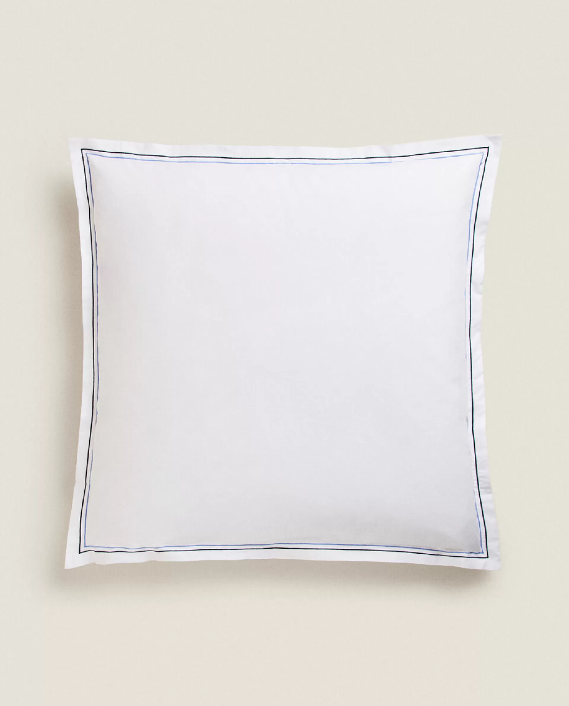 ZARA Home Pillowcase With Two Embroidered Lines Blue Flash Sale