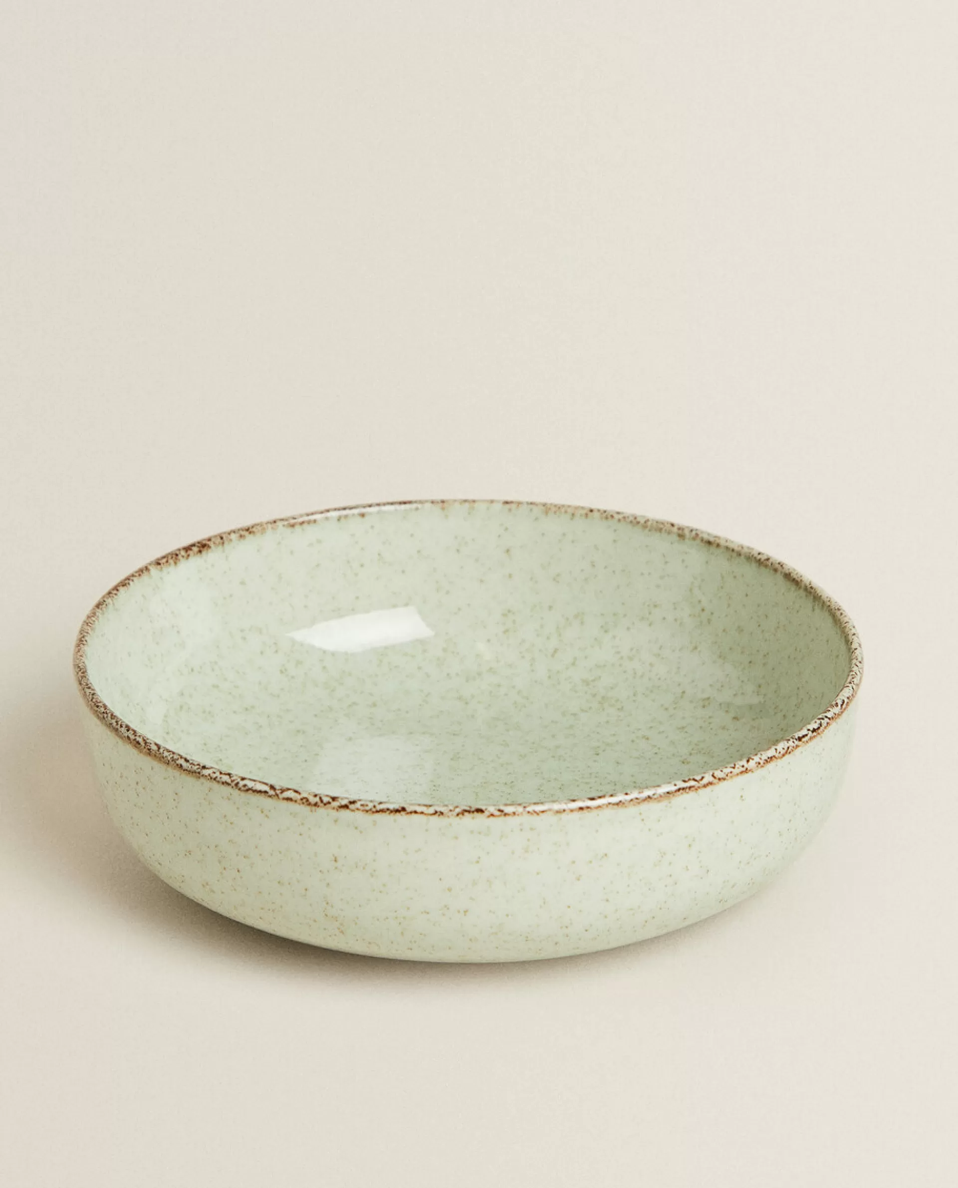 ZARA Home Porcelain Bowl With Antique Finish Rim Green Hot