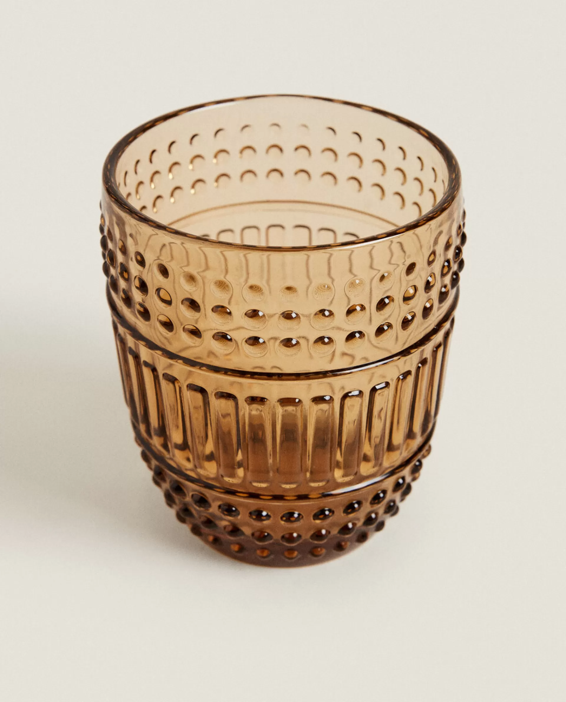 ZARA Home Raised Design Glass Tumbler Brown New