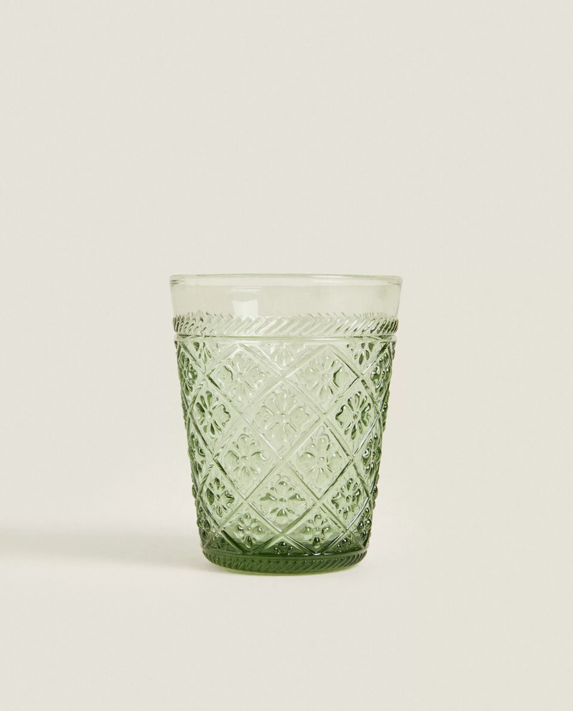 ZARA Home Raised Floral Design Glass Tumbler Green Shop