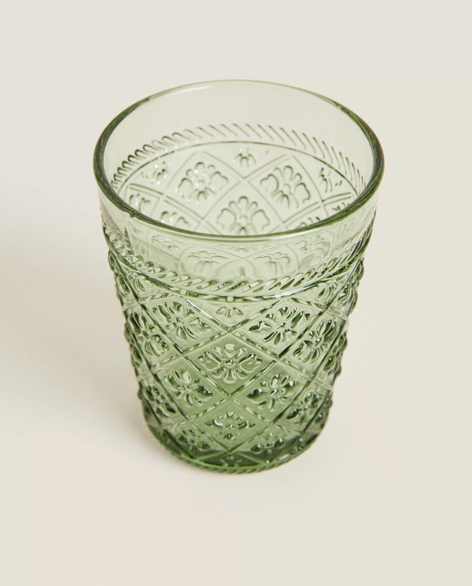 ZARA Home Raised Floral Design Glass Tumbler Green Shop
