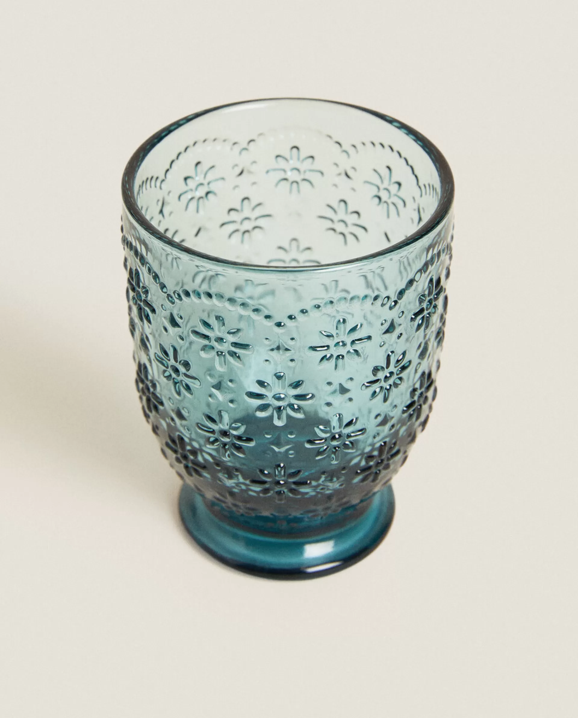 ZARA Home Raised Floral Design Glass Tumbler Blue Online