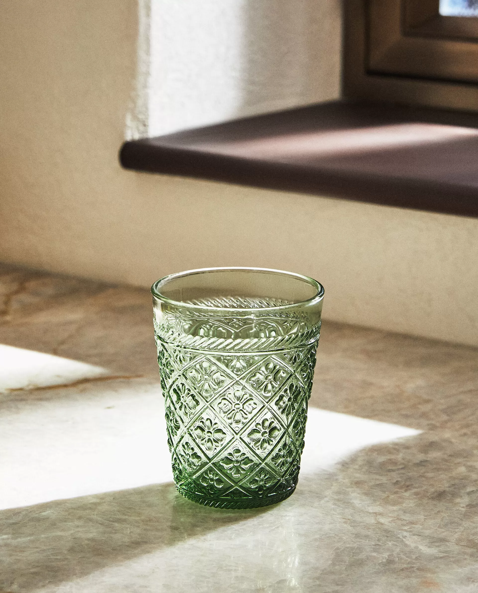 raised_floral_design_glass_tumbler_2-3.webp ZARA Home Raised Floral Design Glass Tumbler Green Shop