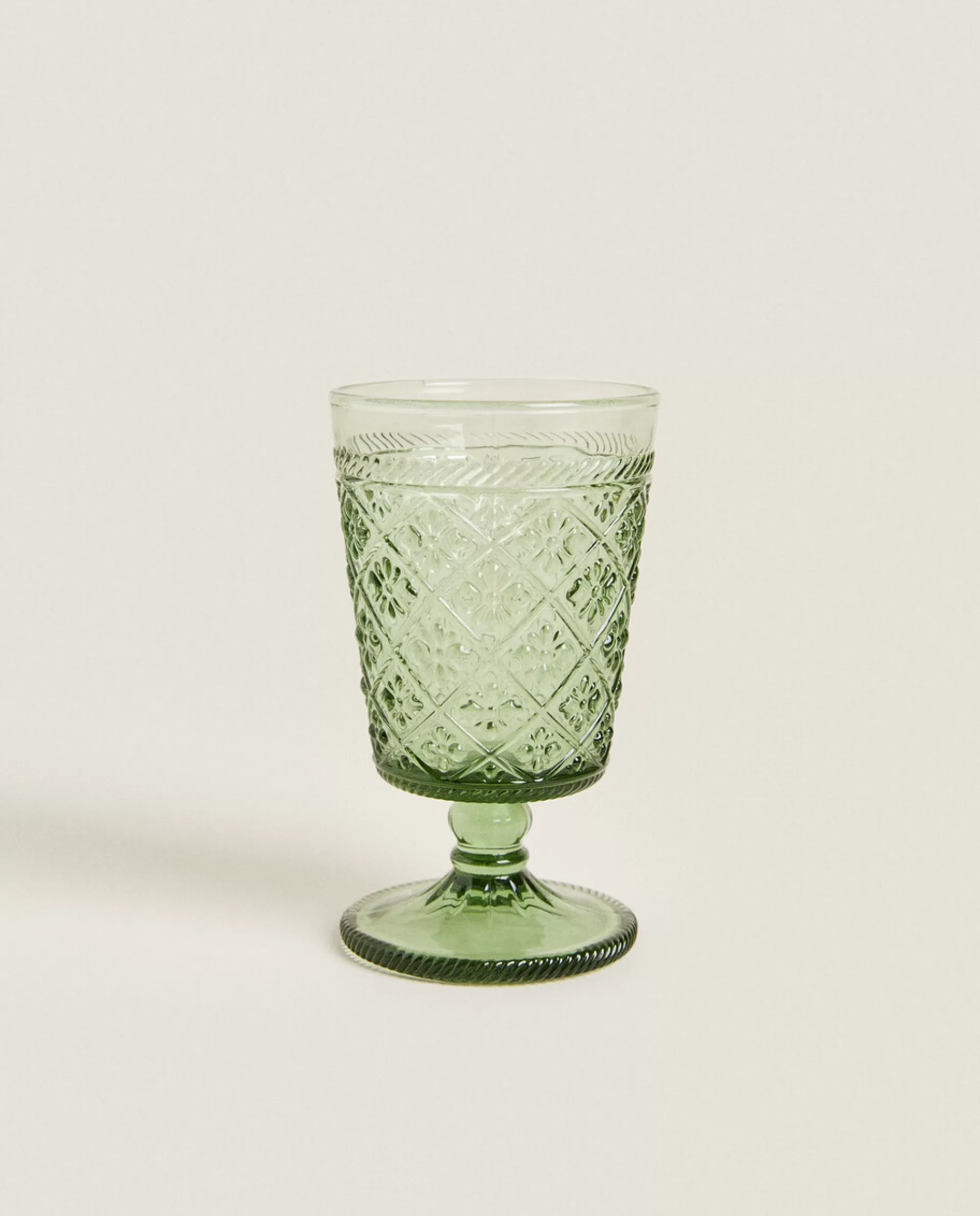 ZARA Home Raised Floral Design Wine Glass Green Online