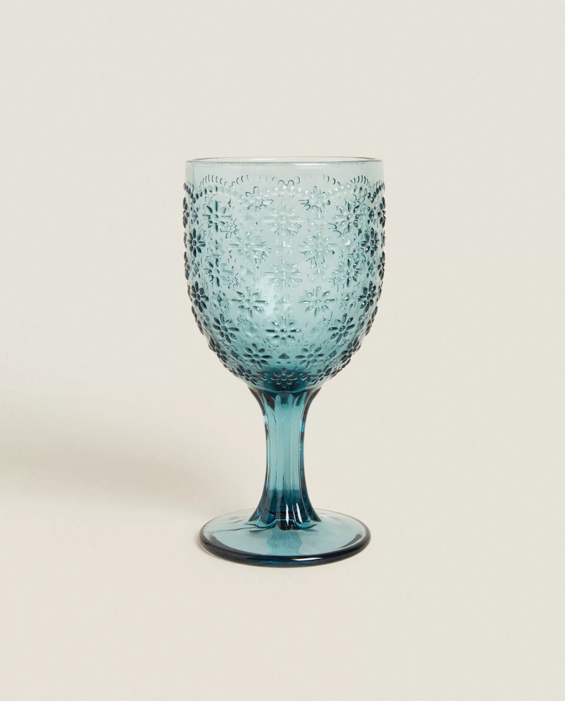 ZARA Home Raised Floral Design Wine Glass Blue Hot