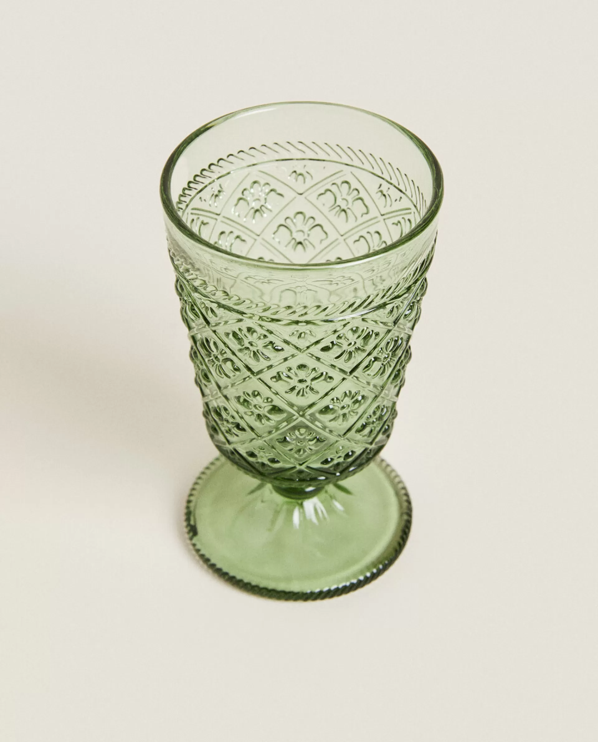 ZARA Home Raised Floral Design Wine Glass Green Online