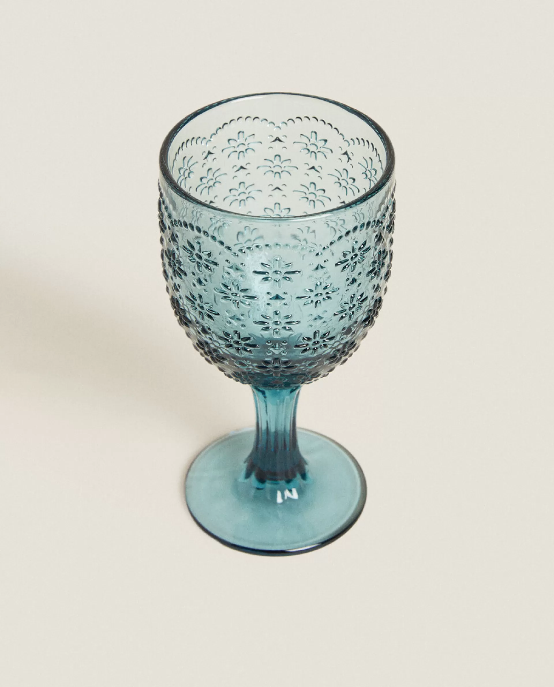 ZARA Home Raised Floral Design Wine Glass Blue Hot